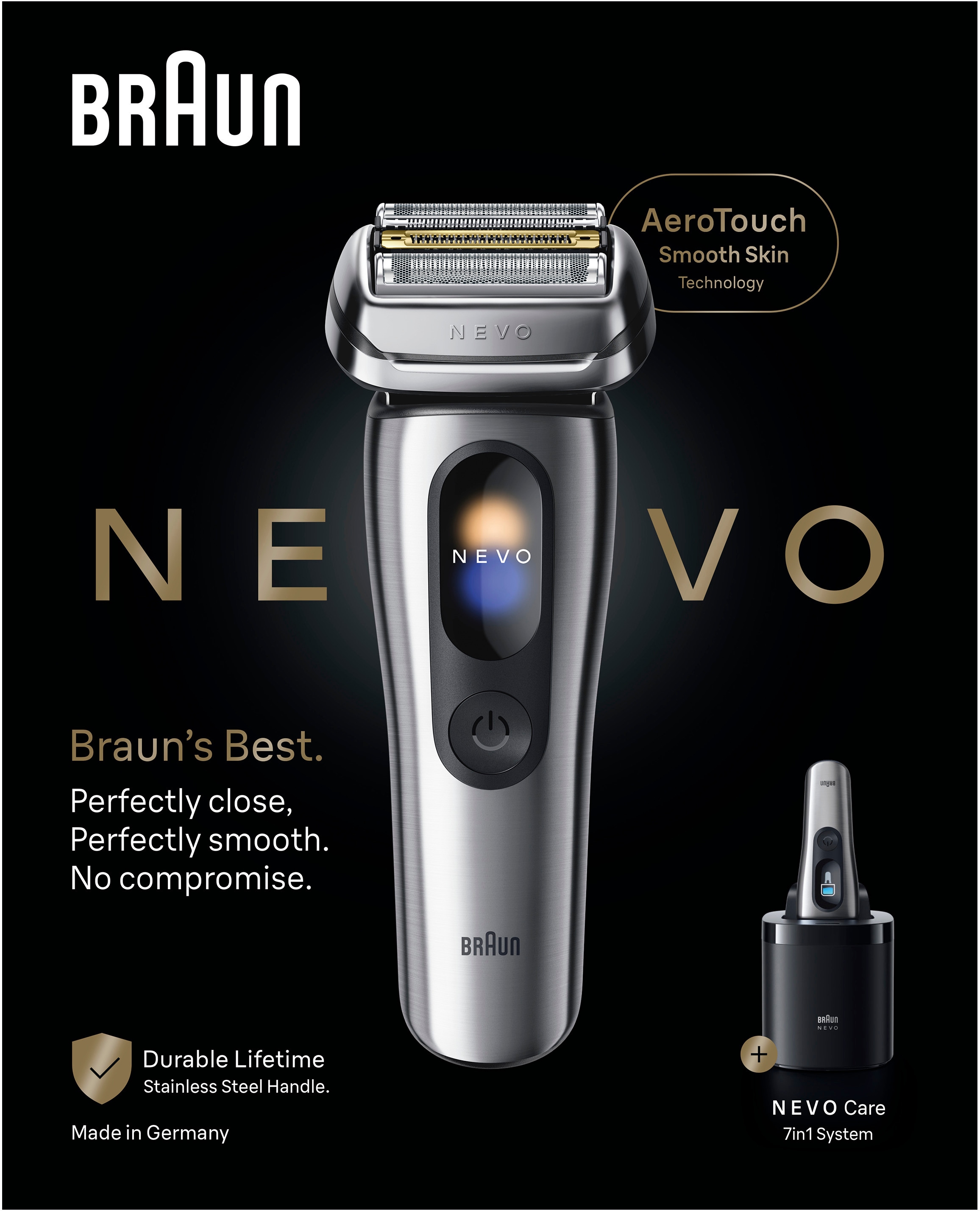 Braun Elektrorasierer »NEVO 11000cc« SmartClean-Plus-Reinigungsstation integrierter Präzisionstrimmer AeroTouch, Smart Display, 7-in-1 Care System, Reiseetui, Silber