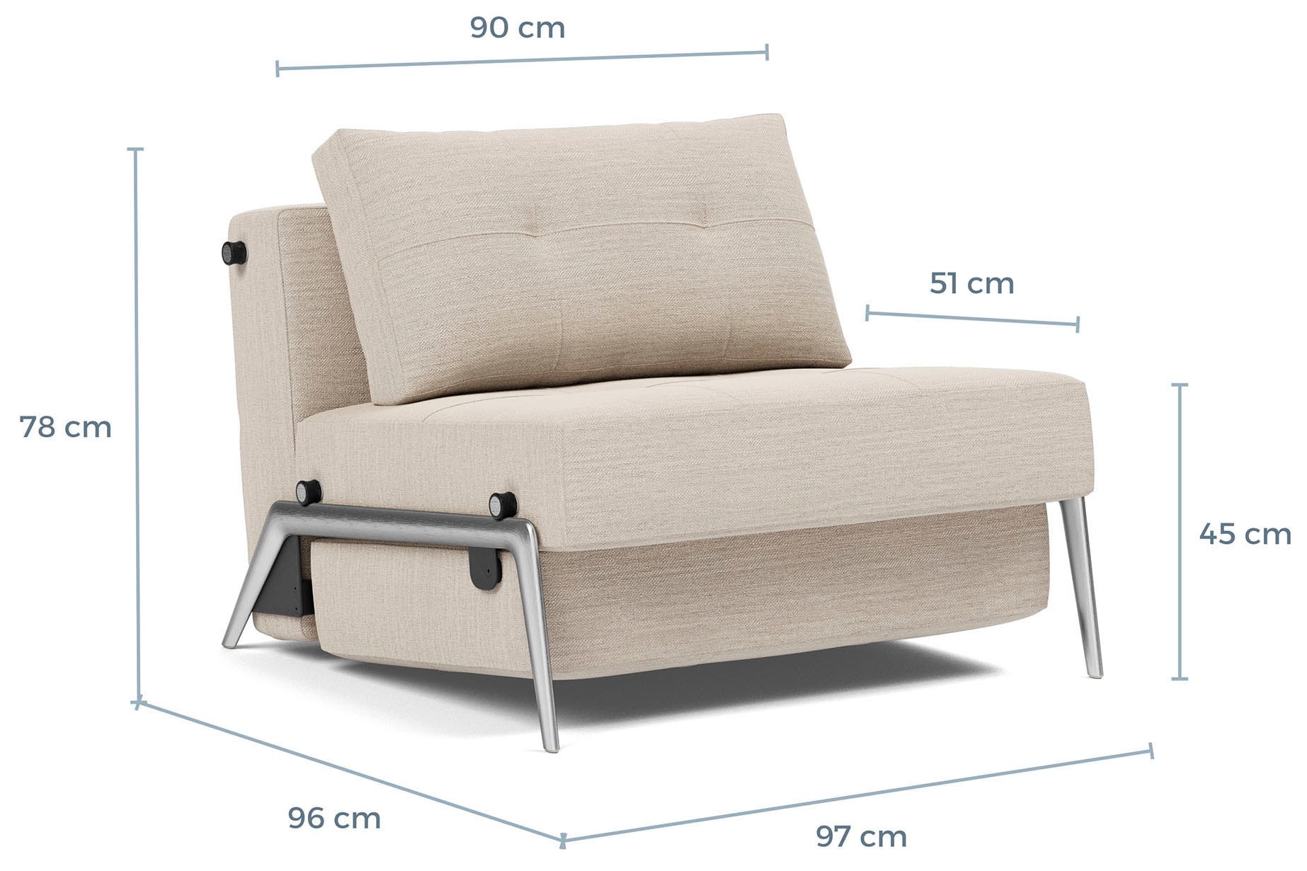 INNOVATION LIVING ™ Sessel »CUBED Schlafsessel Füße chrom glänzend, Breite 95cm«