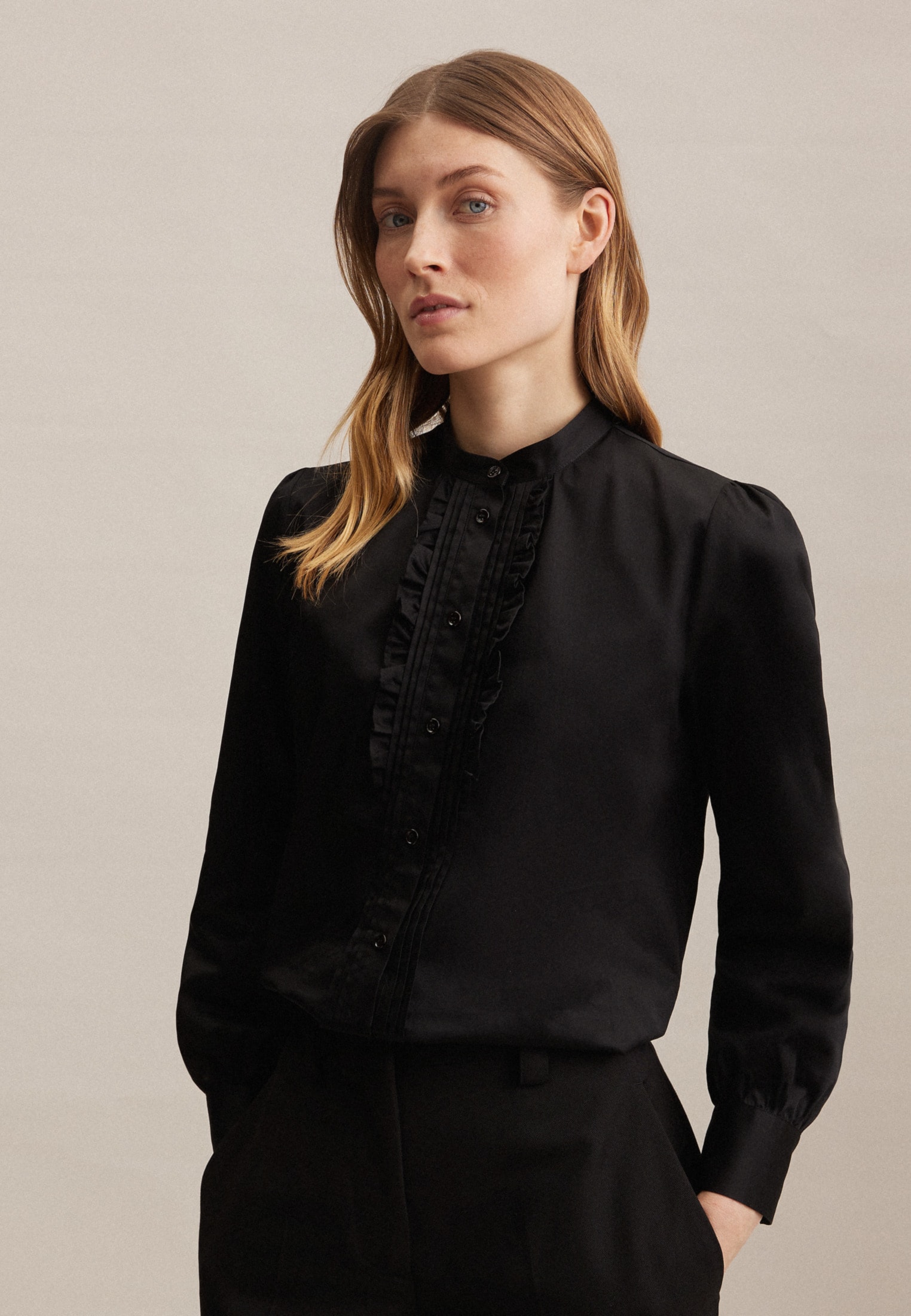 seidensticker Klassische Bluse Online Shop Kragen OTTO Langarm Uni im glänzend »Schwarze Rose«