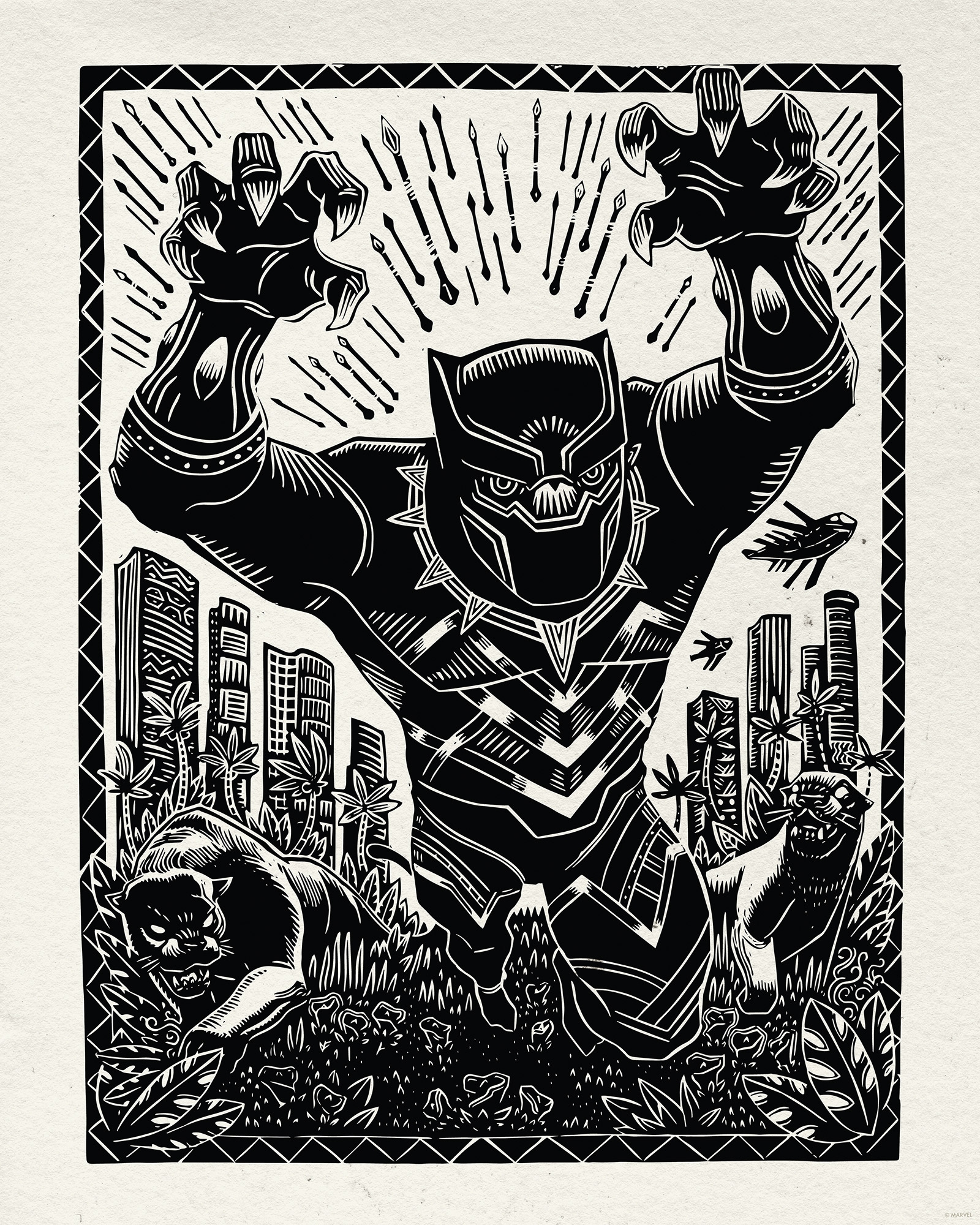 Komar Wandbild »Marvel Black Panther Lino-Cut Charge«, Disney, (Set, 1 St.), 40 x 50 cm (Breite x Höhe) - Kinderzimmer, Dekoration