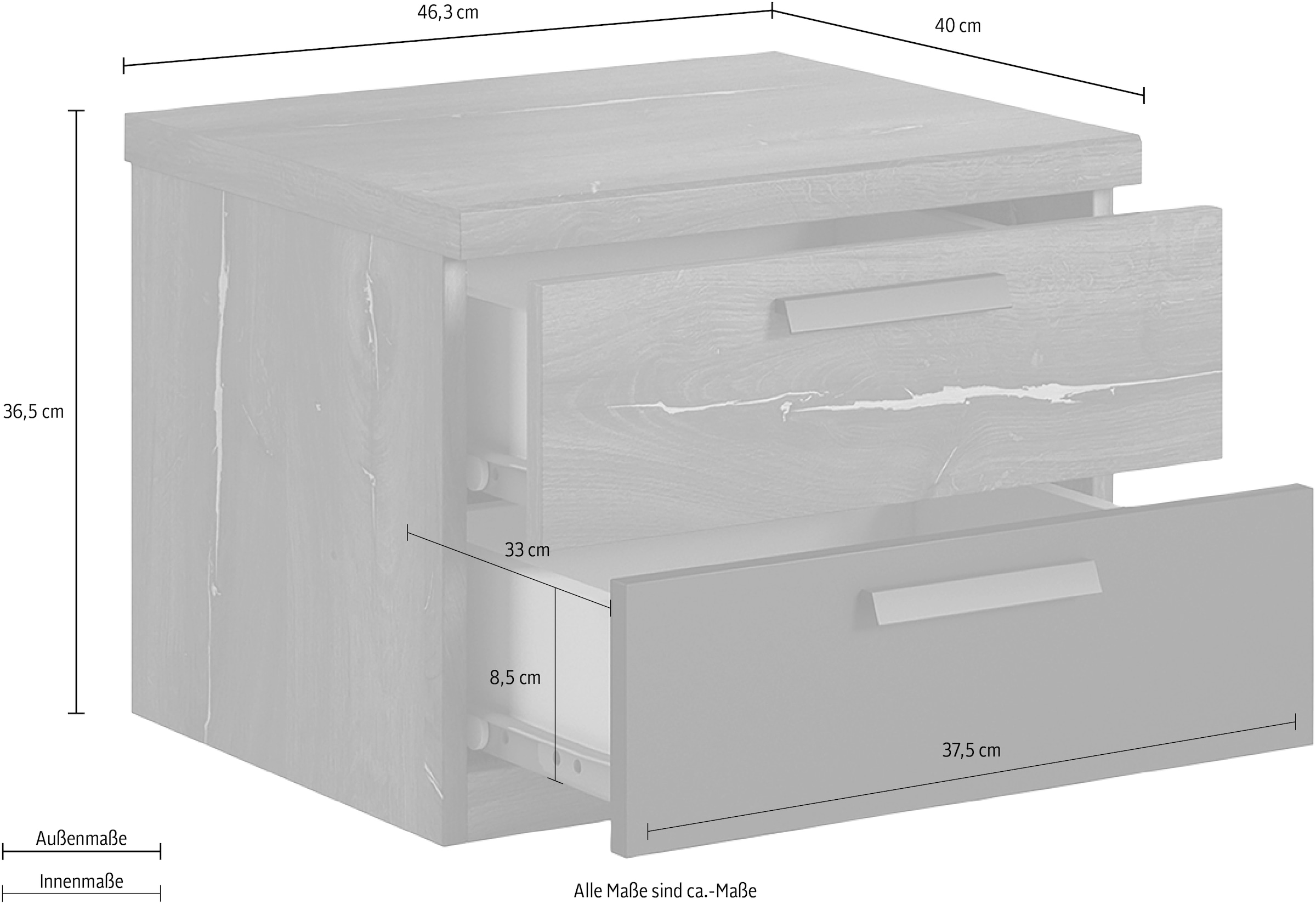 INOSIGN Nachtkommode »Sigma, Breite 46 cm, moderner Nachtschrank mit 2 Schubladen«, Nachttisch viel Stauraum, Nachtkonsole