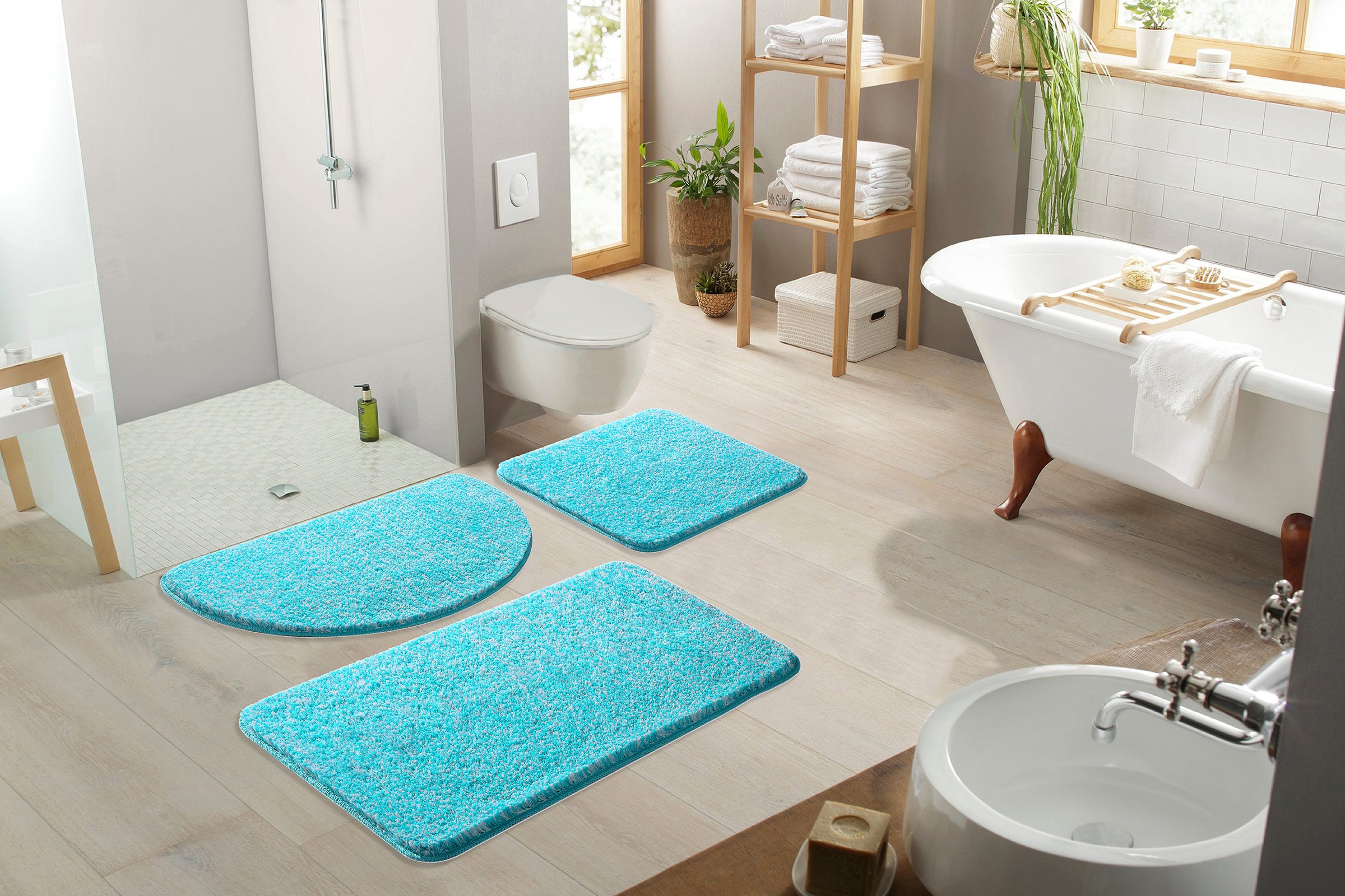 my home Badematte »Vanessa meliert, Badvorleger, Badezimmer Teppich, Duschvorleger« Höhe 20 mm rutschhemmend beschichtet strapazierfähig Badteppich, weiche Haptik, unifarben