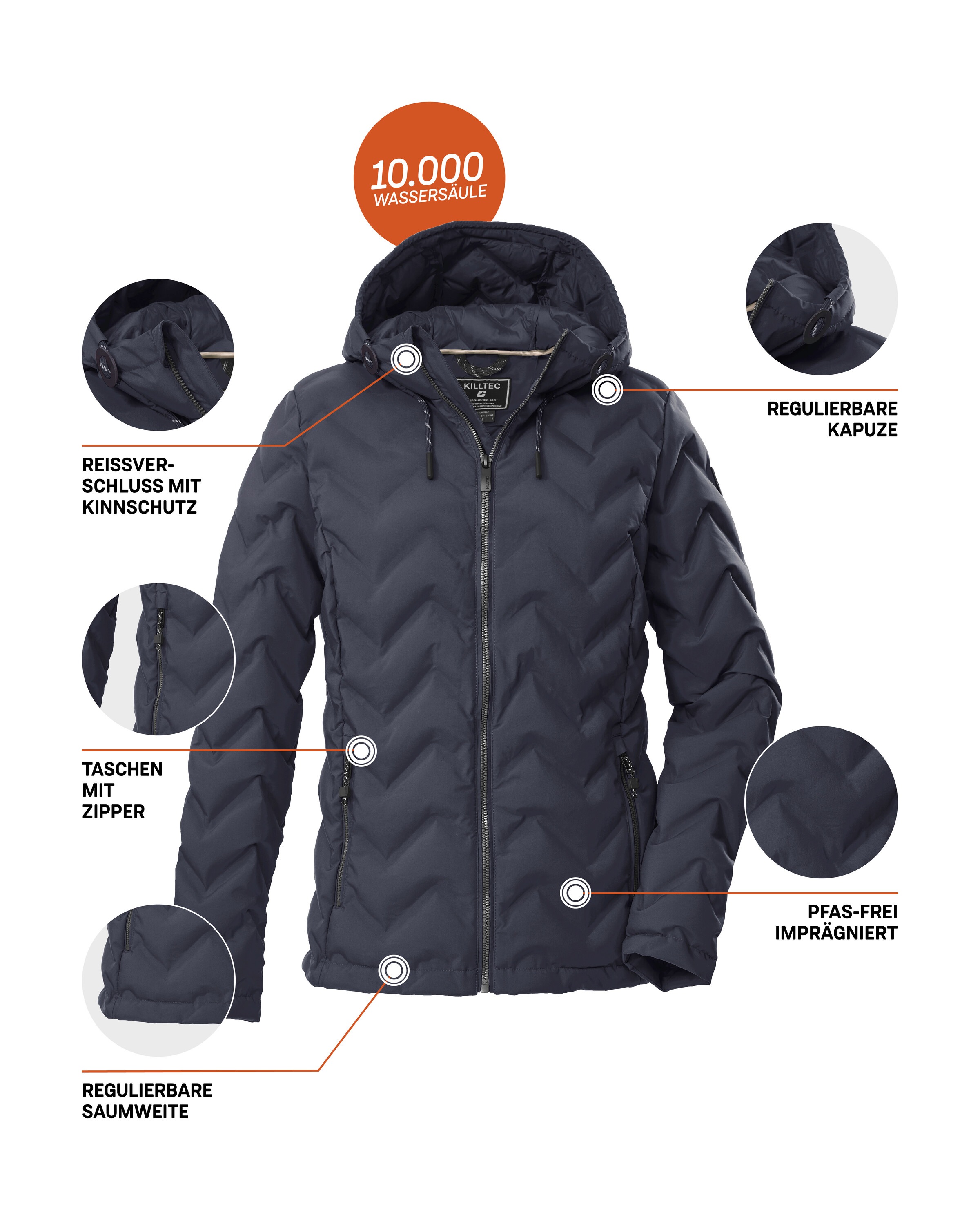 Killtec Steppjacke »KOW 23 WMN QLTD JCKT«, Wasserabweisende Damenjacke mit verstellbarer Kapuze und Taschen