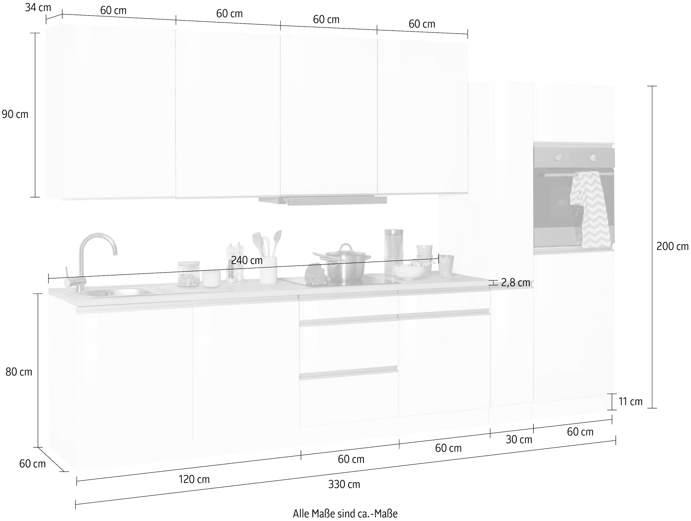 KOCHSTATION Küchenzeile »KS-Ohio«, mit E-Geräten, Breite 330 cm