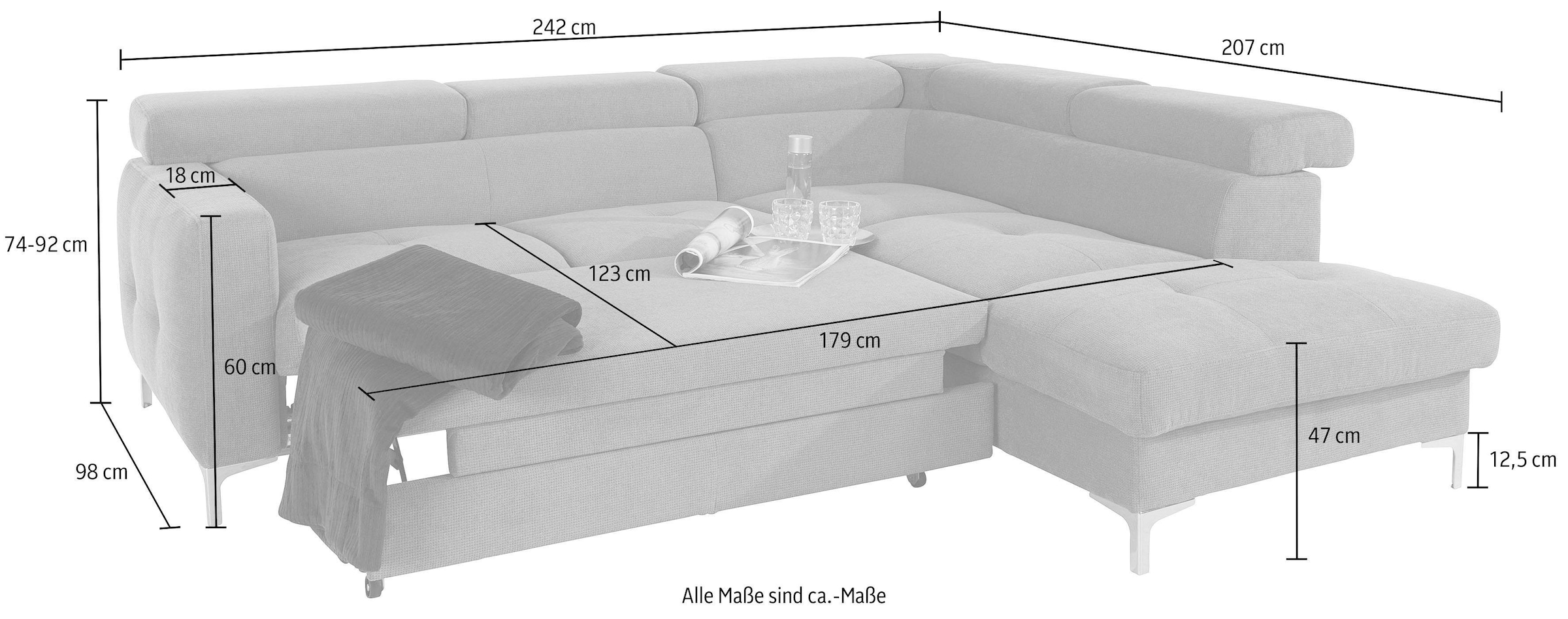 COTTA Polstergarnitur »Sammy L-Form«, (Set), Set bestehend aus: Ecksofa mit Kopfteilverstellung & Hocker