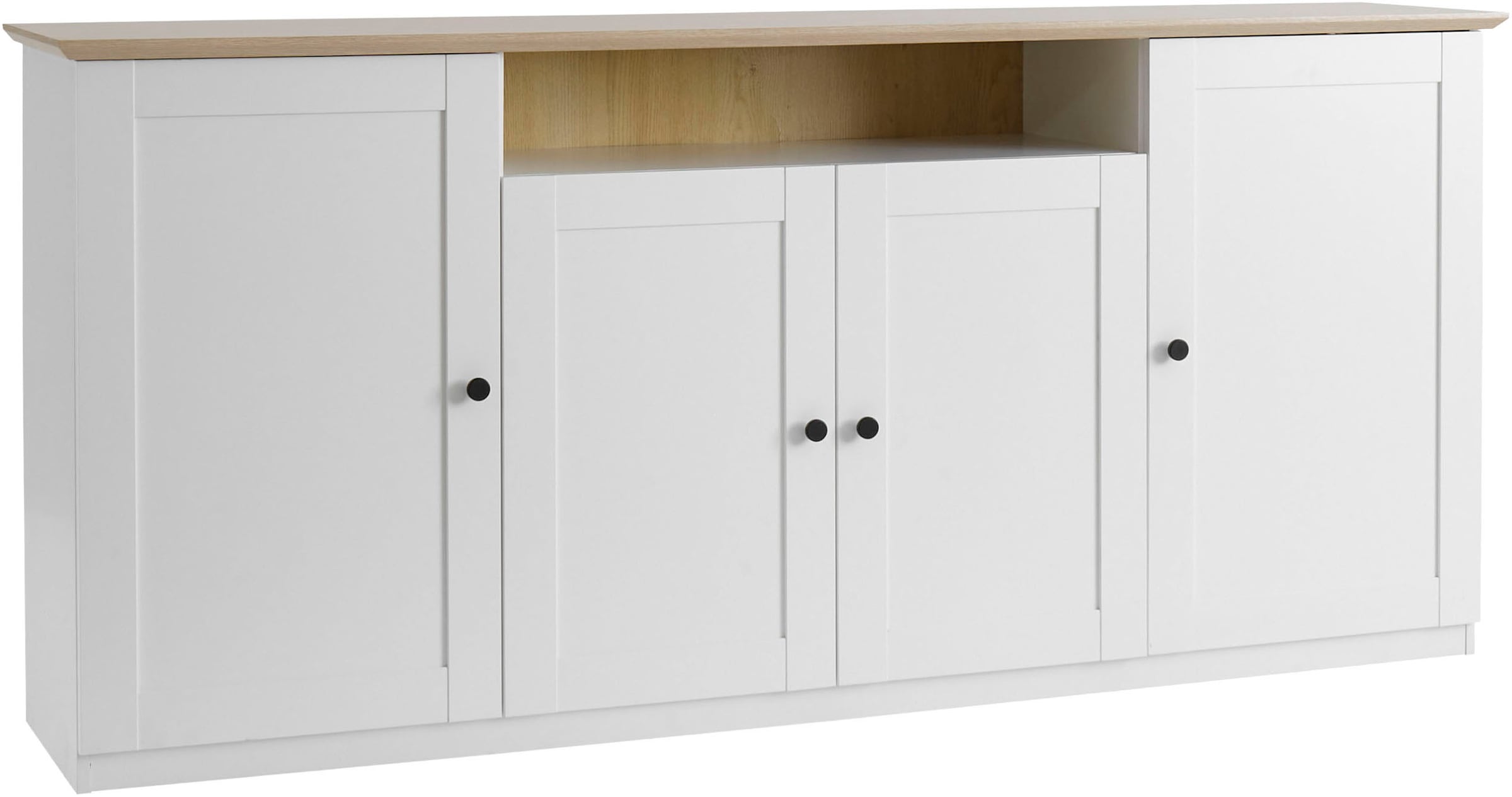 OTTO home Sideboard »Brest, Schrank im Landhausstil, Kommode, zeitloses Stauraumelement« schwarze Metallgriffe, ausreichend Stauraum, 204 cm breit