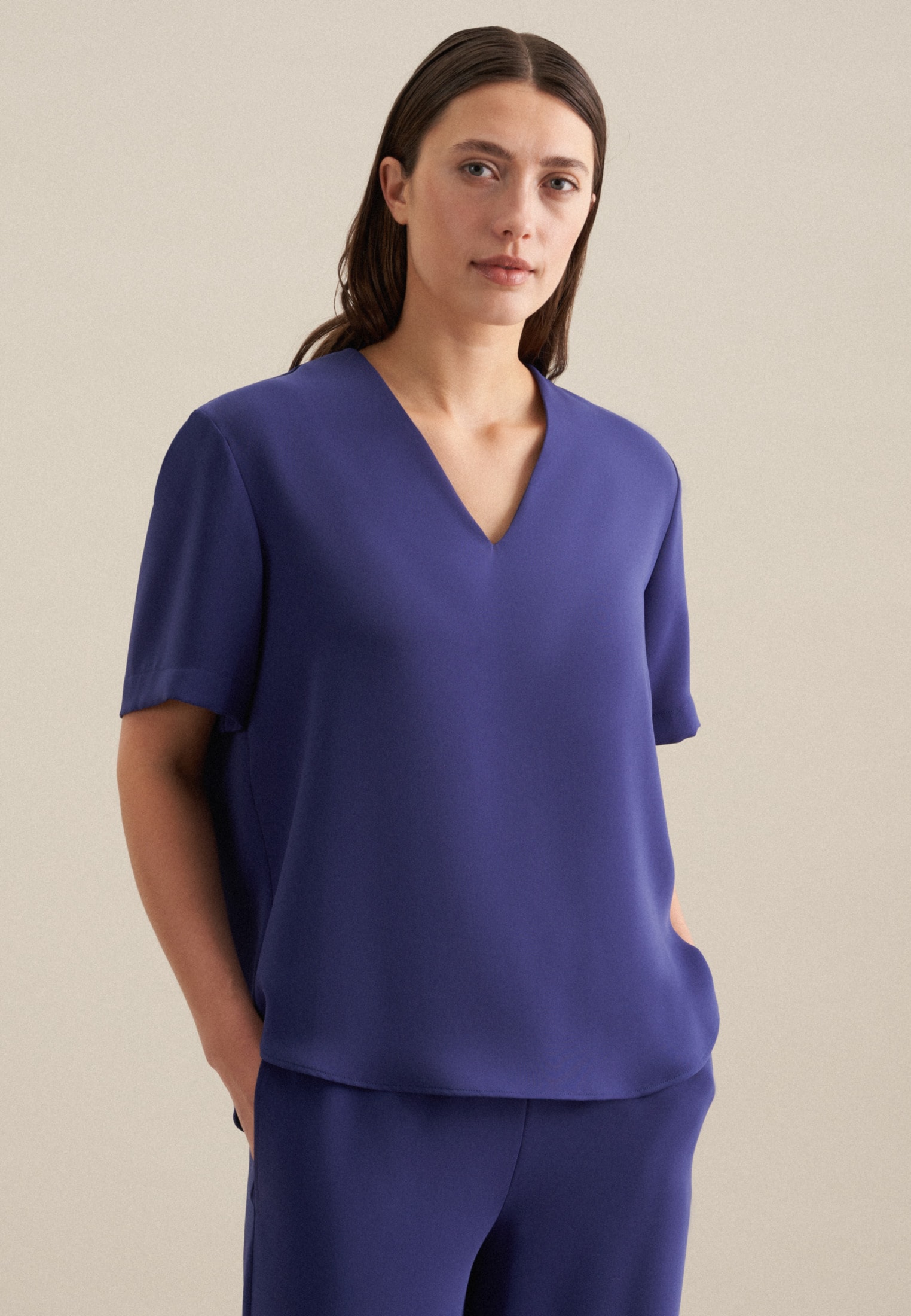 seidensticker Shirtbluse »Schwarze Rose« Kurzarm V-Neck Uni