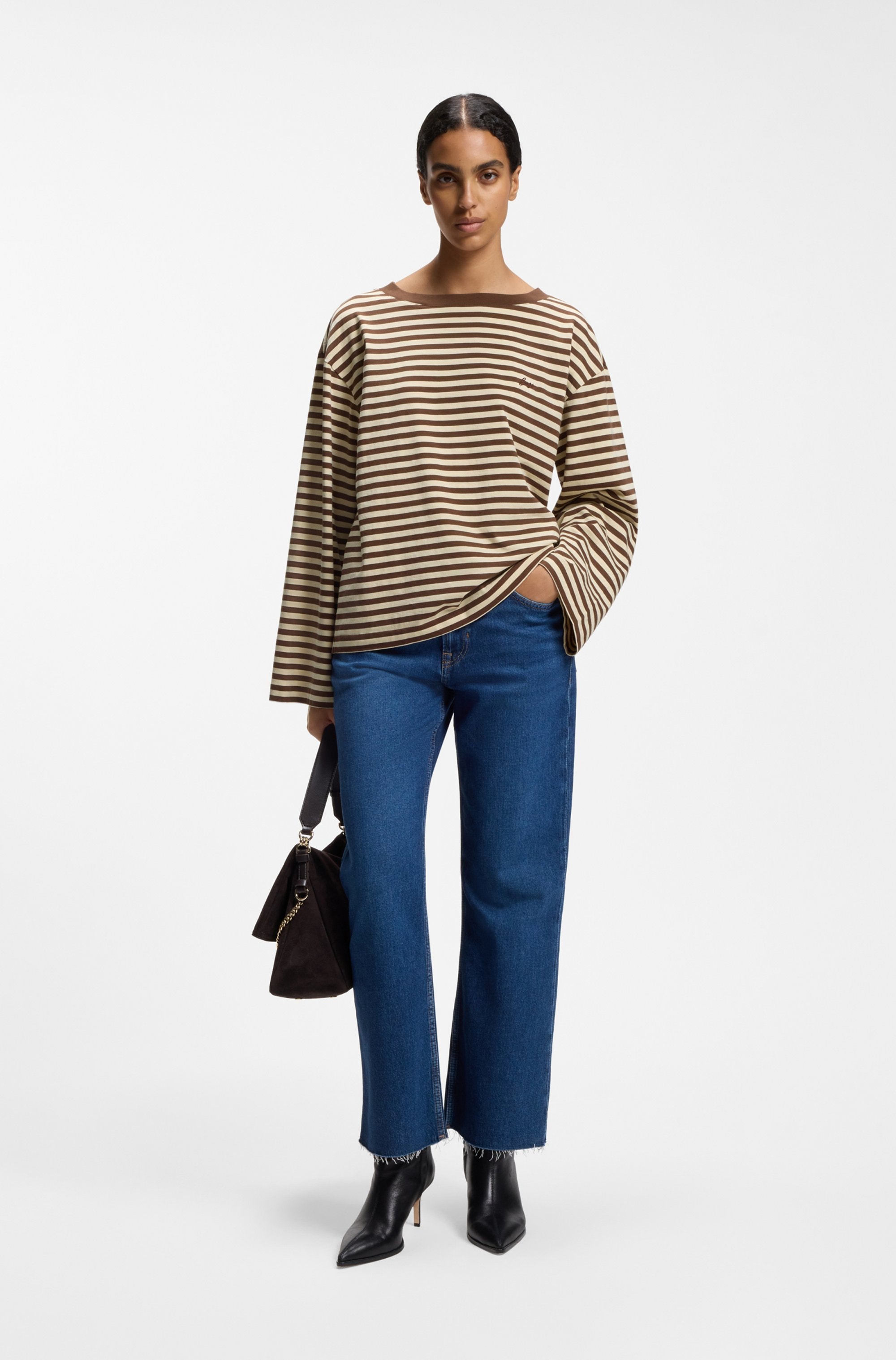 BOSS ORANGE Langarmshirt »Ewa Stripe Premium Damenmode« im Streifendesign, Relaxed Fit