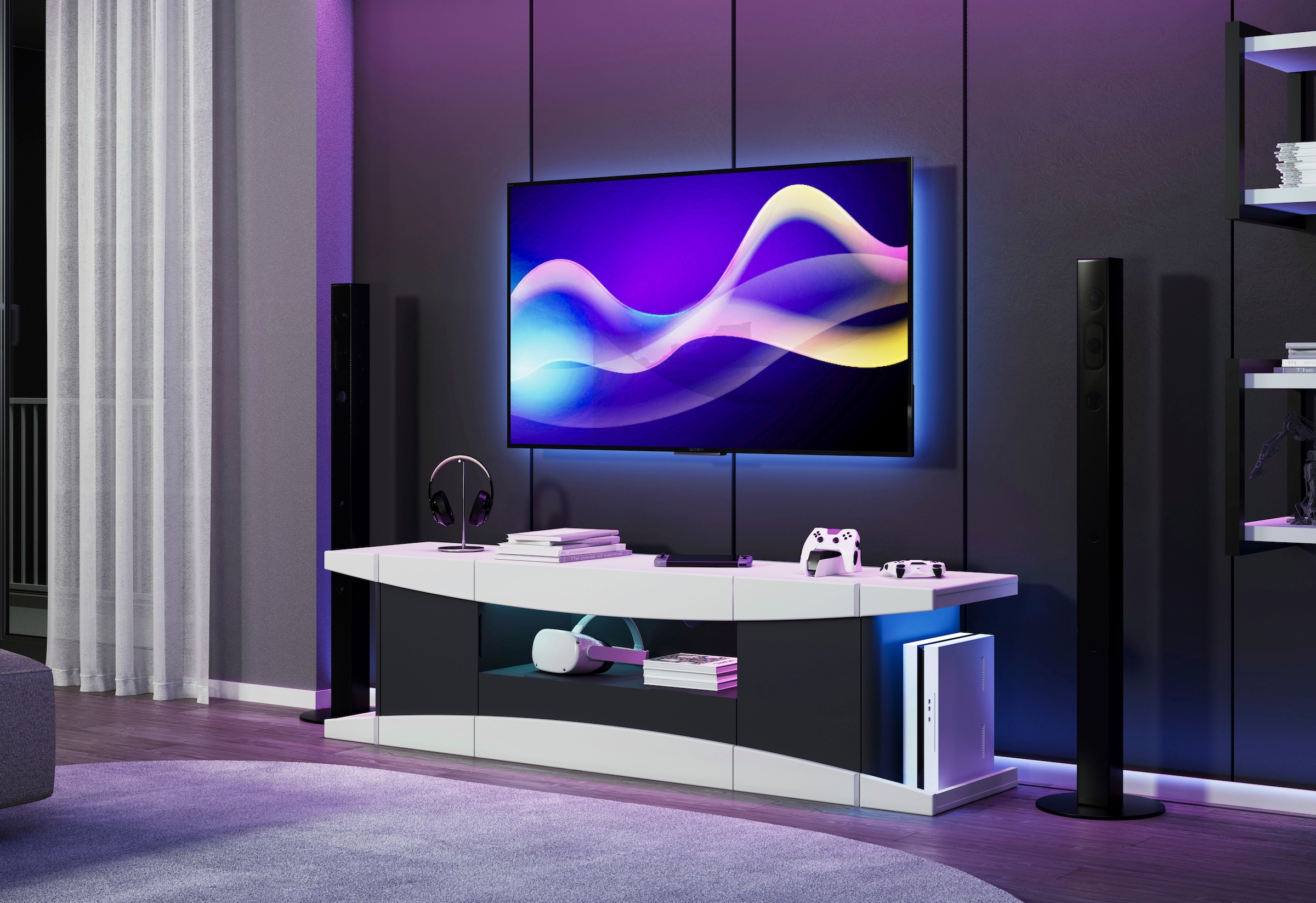 Home affaire Lowboard »NextLevel speziell geeignet für Spielekonsolen« Gaming-Lowboard wahlweise mit Beleuchtung - (B/T/H) 180/42/52 cm