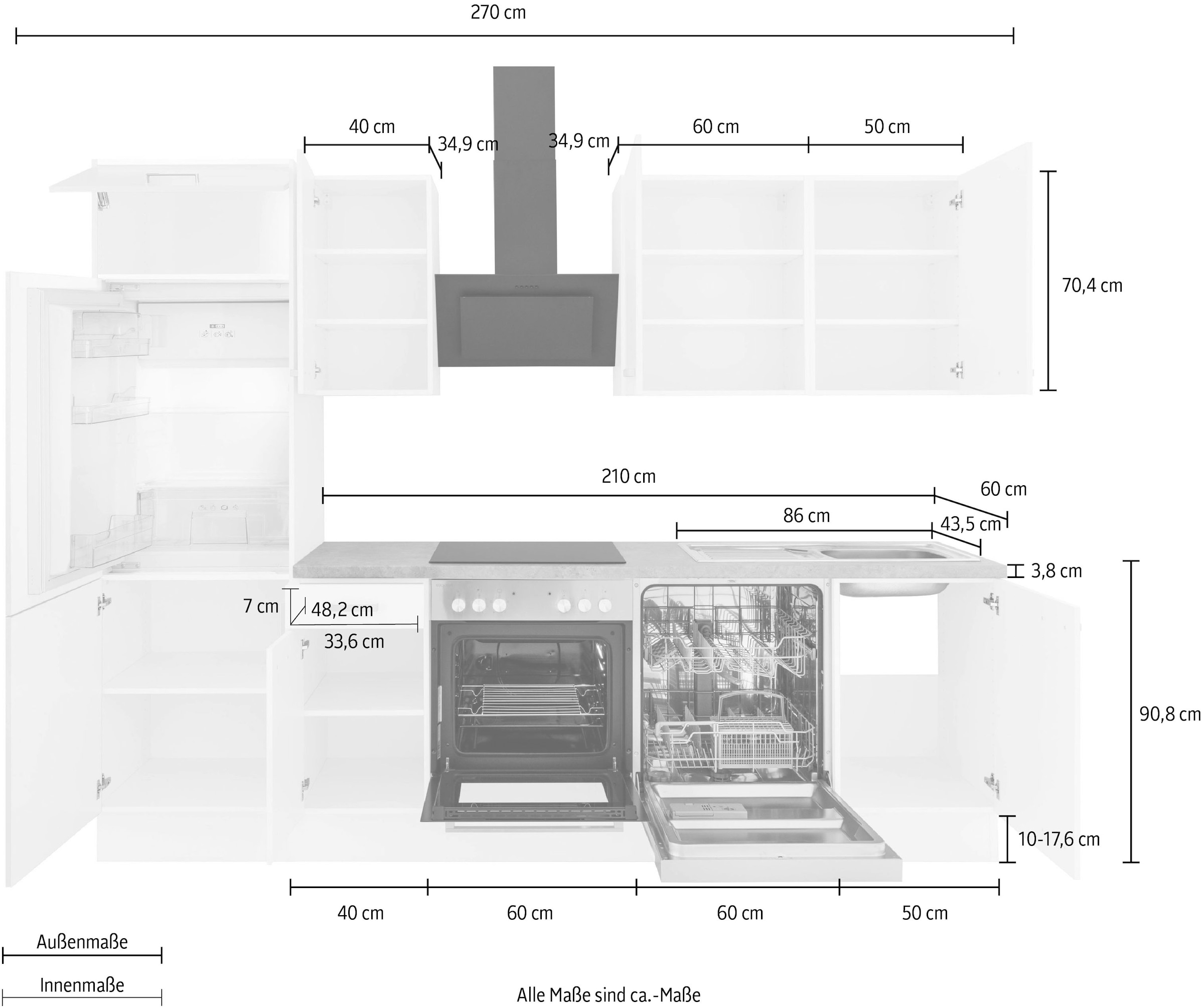 OPTIFIT Küchenzeile »Parma« mit E-Geräten, Breite 270 cm