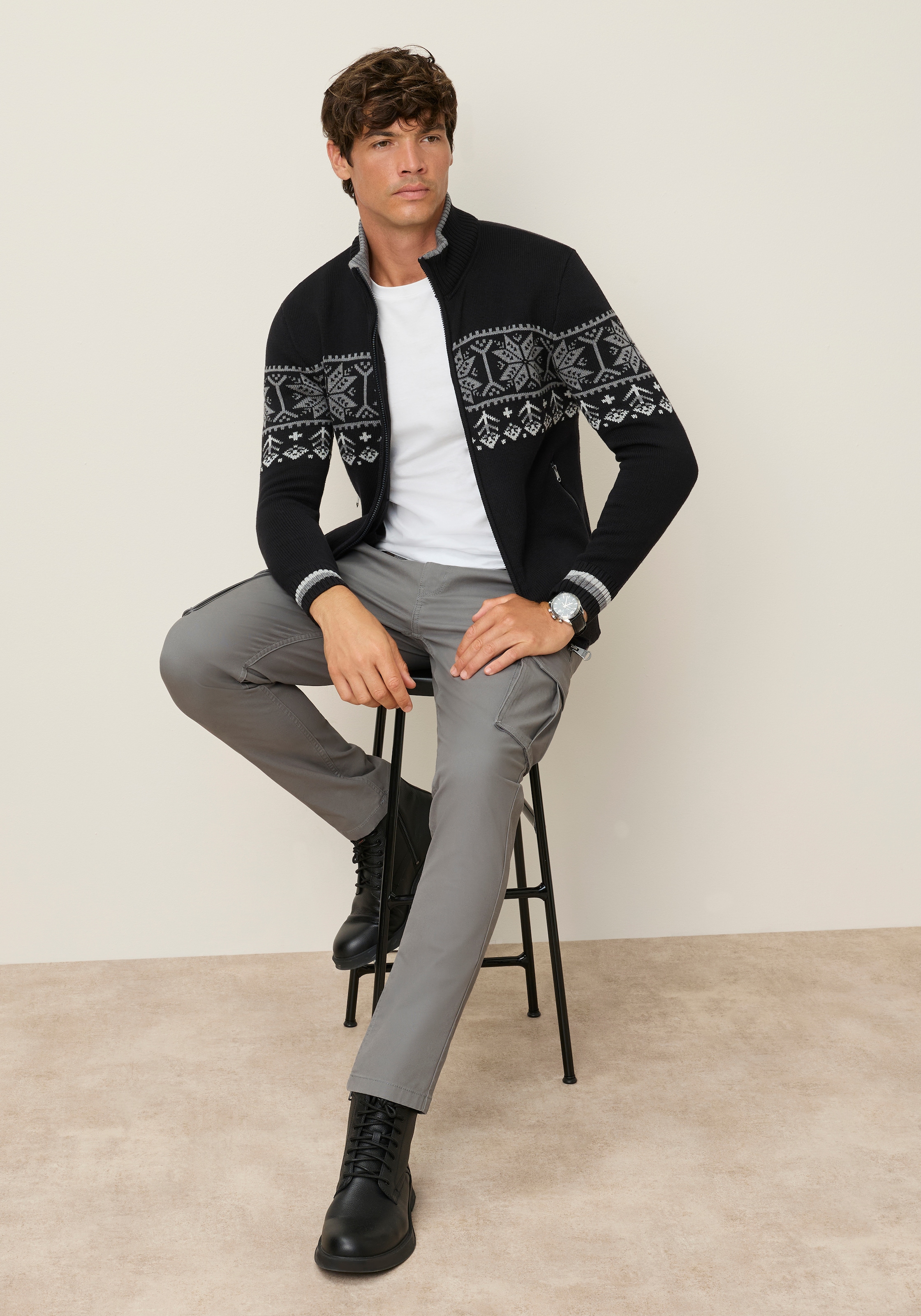 Man's World Jacquardstrickjacke »Neue Kollektion! Highlight Norweger Muster« mit Reißverschluss, mit Rippbündchen an Ärmeln und Saum