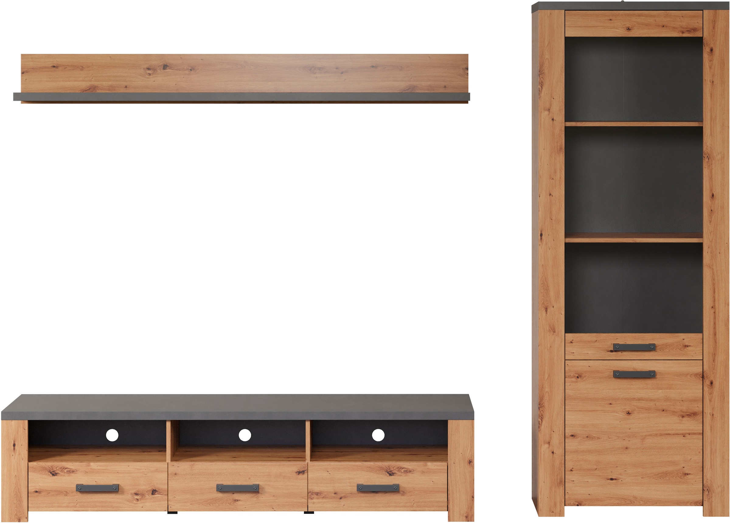 Home affaire TV-Wand »Ambres«, (3 St.), Kleines, modernes TV-SET, Echtholzoptik, Breite ca. 268 cm, matt