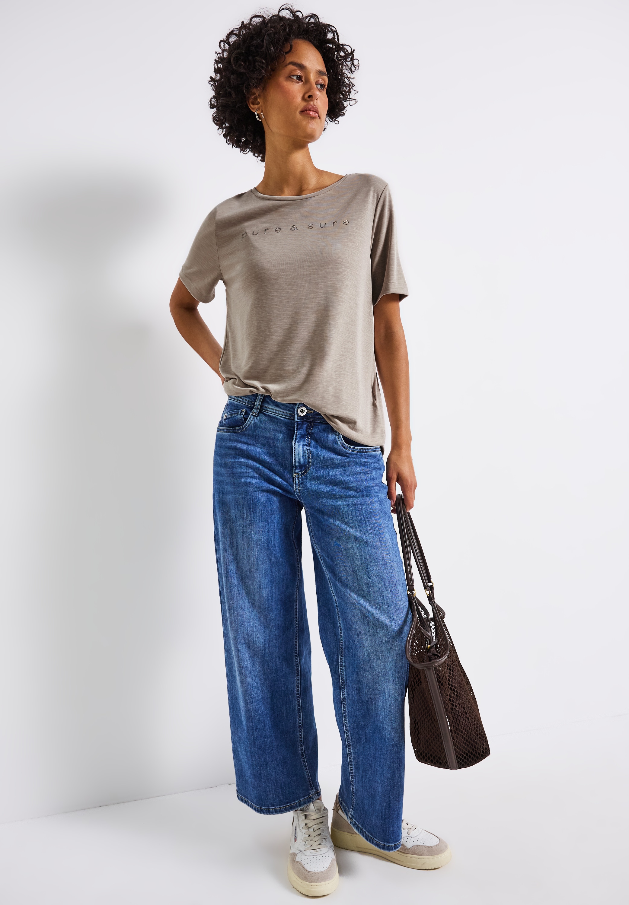 STREET ONE T-Shirt, mit Wording und Schmucksteinen