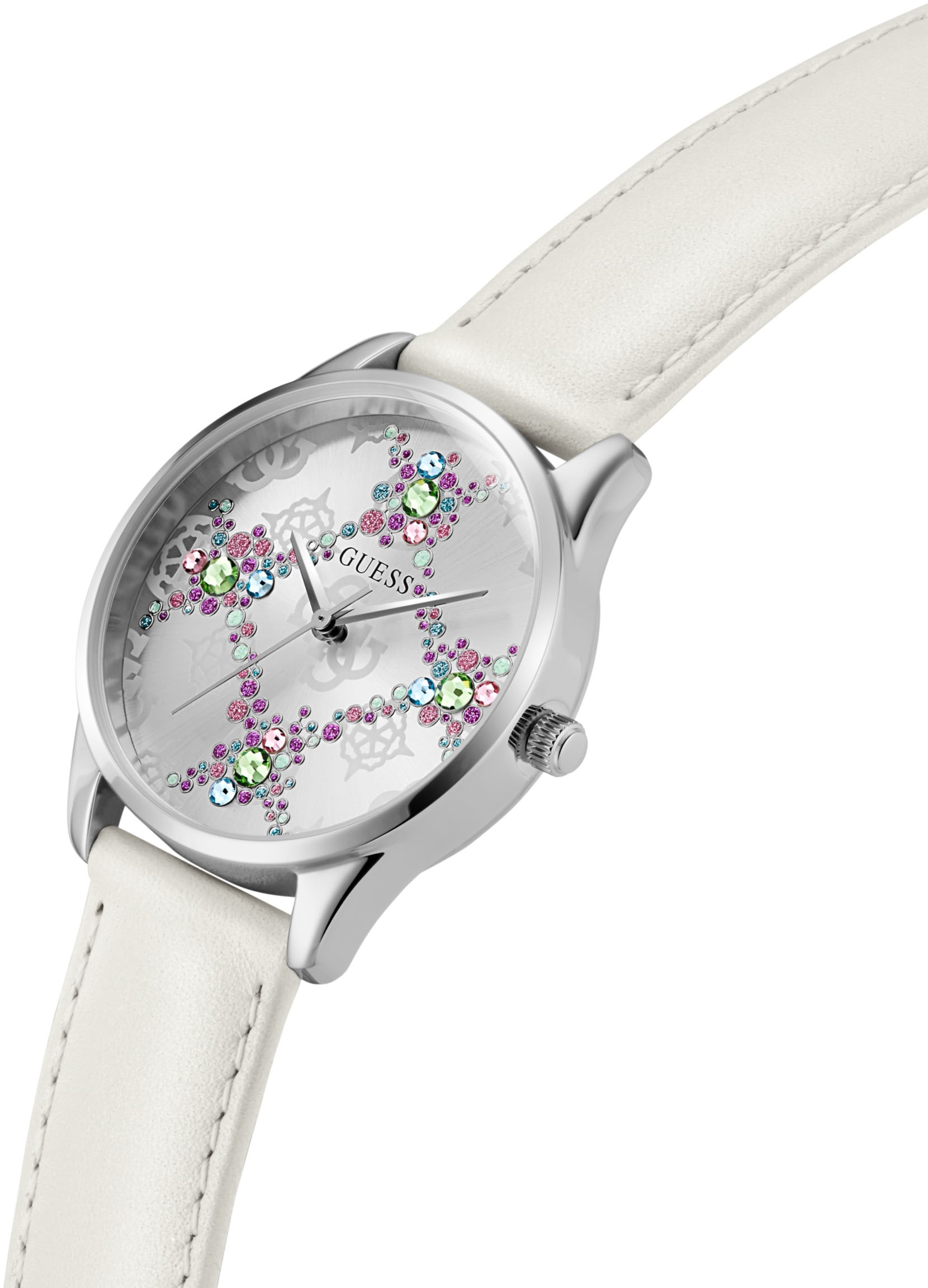 Guess Quarzuhr »LUSTER« Armbanduhr, Damenuhr, Lederarmband, Mineralglas, analog