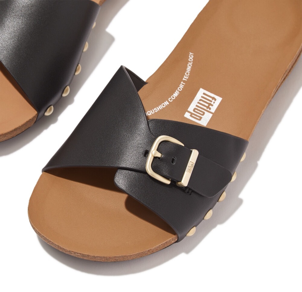 Fitflop Pantolette »IQUSHION ADJUSTABLE BUCKLE LEATHER SLIDES«, Sommerschuh, Schlappen mit verstellbarer Bandage