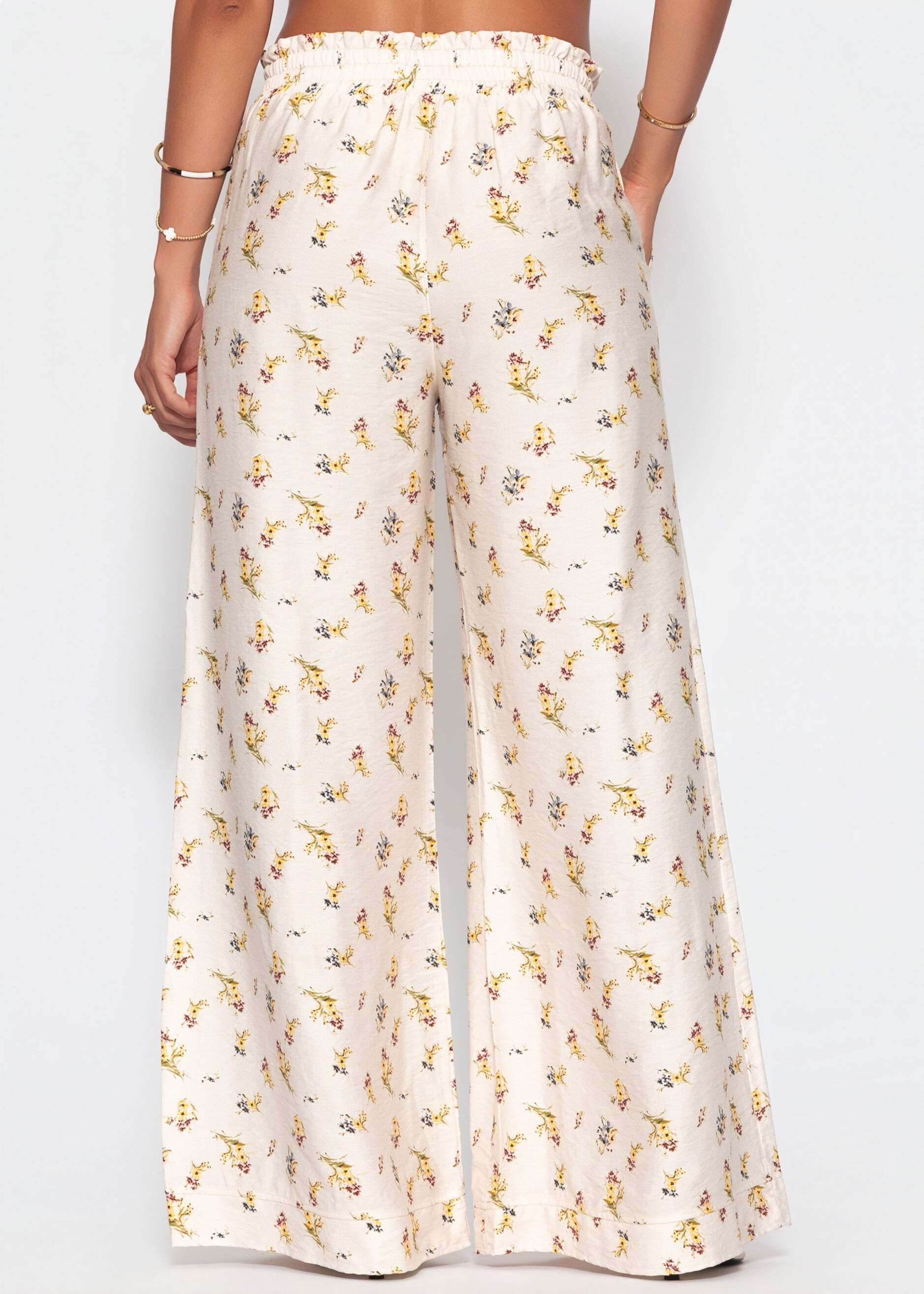 SASSYCLASSY Stoffhose »Palazzo Hose mit floralem Print«  Sommerliche Hose mit weitem Bein und elastischem Bund Hellbeige