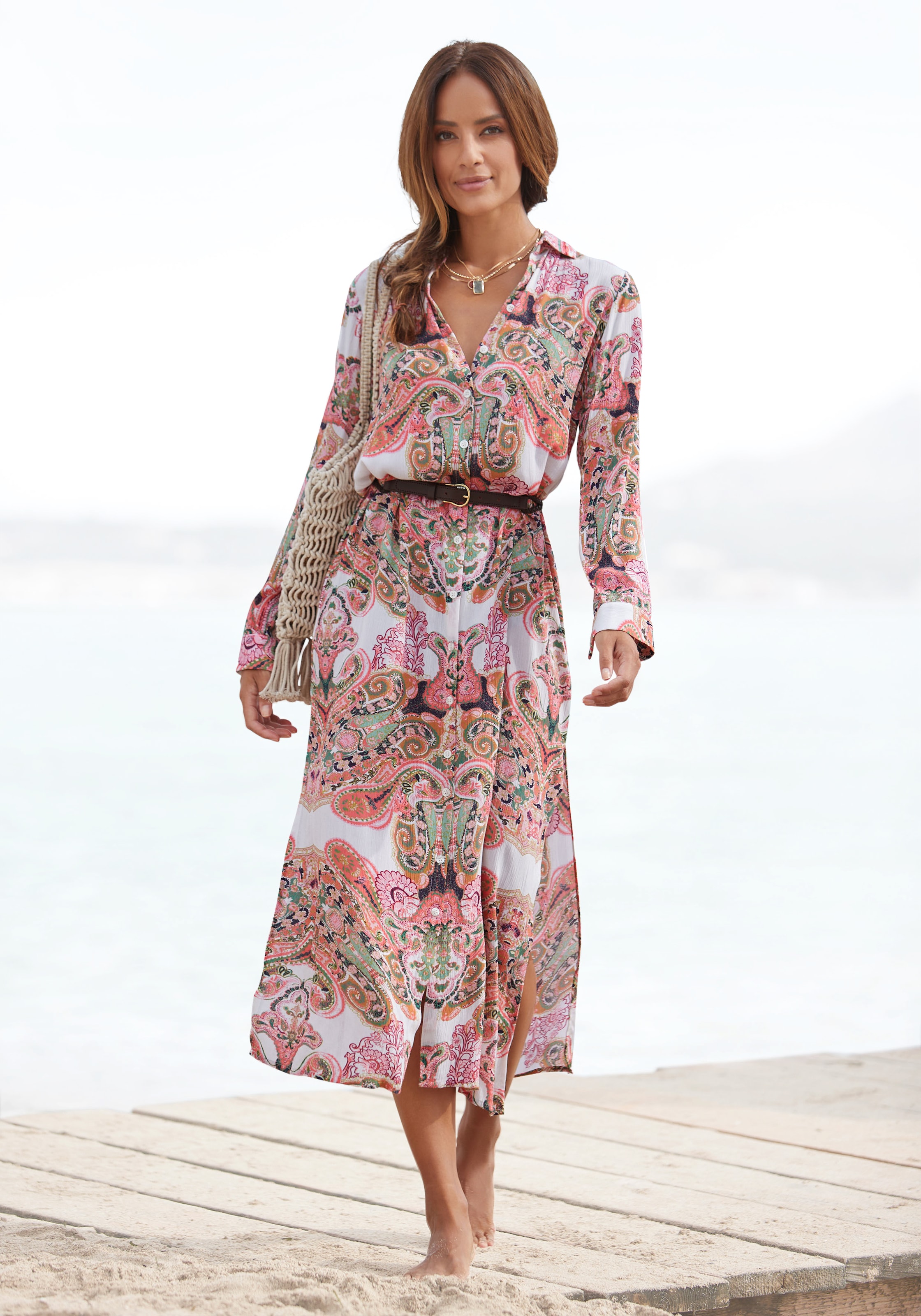 LASCANA Hemdblusenkleid »Cover-Up«, Cover-Up, gekreppte Viskose, Maxikleid mit Knopfleiste, Sommerkleid
