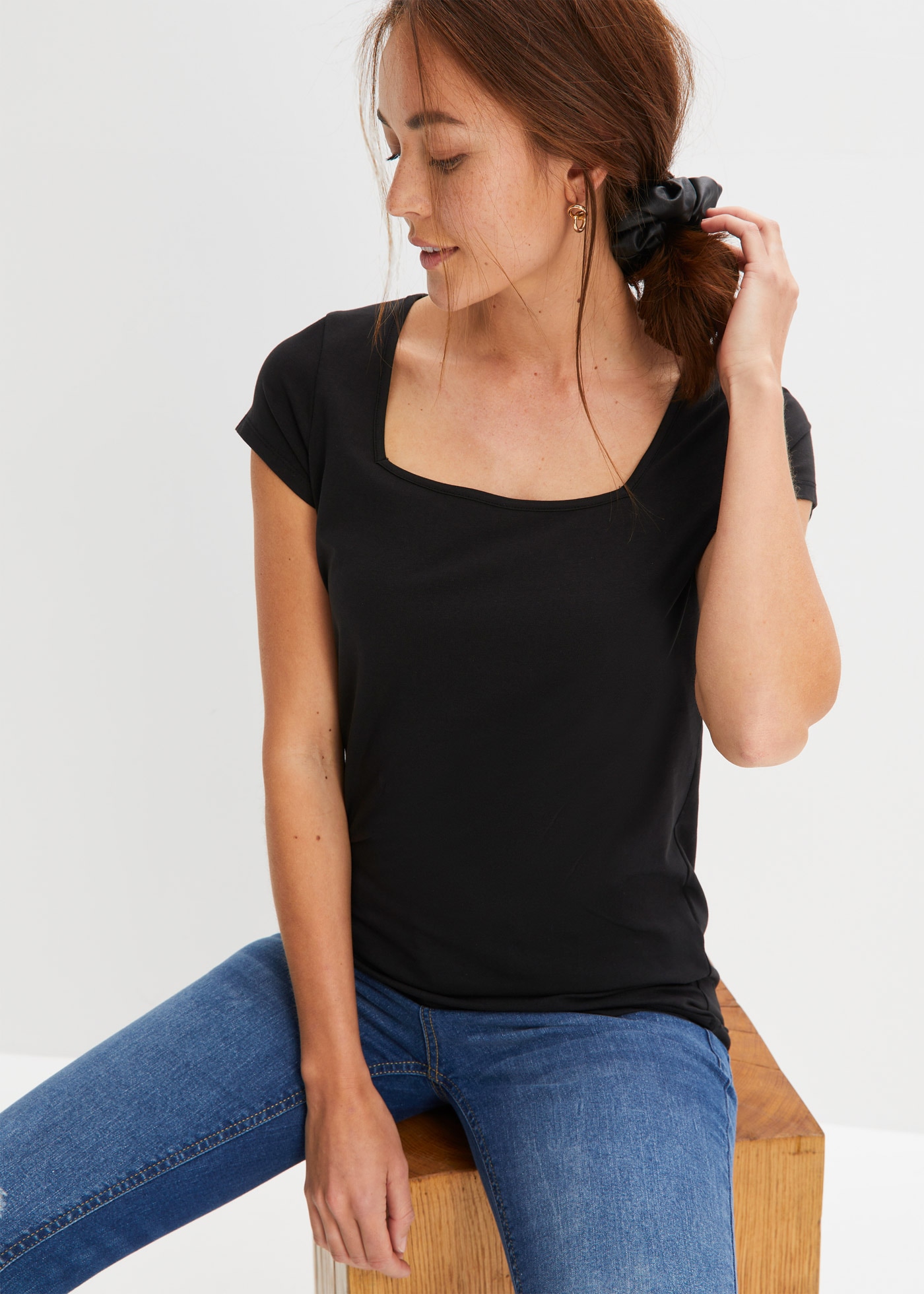 bonprix T-Shirt Loose Fit, kurzärmlig, eckiger Karree-Ausschnitt