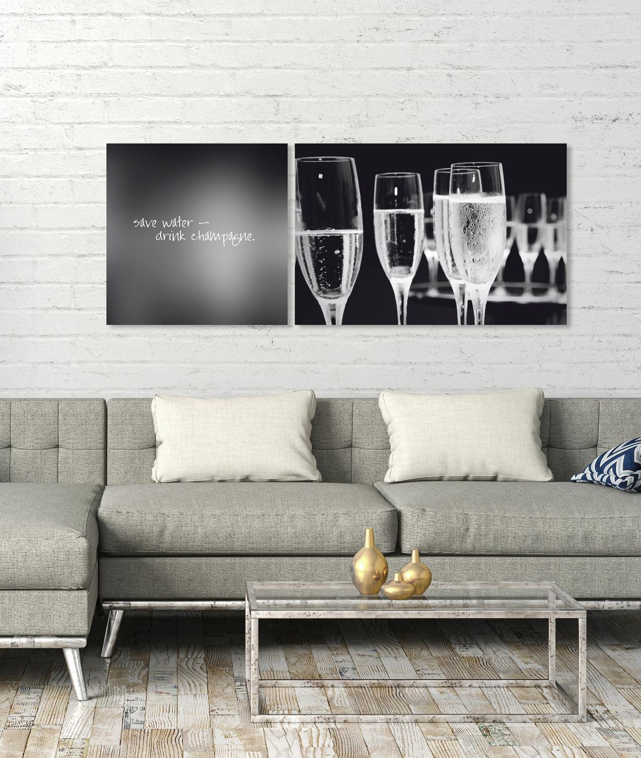 queence Leinwandbild »Champagne«, Getränke-Kunst-Modern-Spa-Spa Bilder-Sprüche-Sprüche & Texte-Schriftzug-Schriftzüge, (Set), Premium-Leinwandstoff, Handarbeit aus Deutschland, Spruch, 2er Set