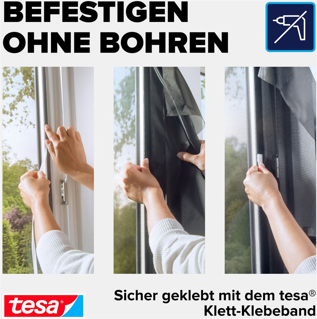 tesa Insektenschutz-Fensterrahmen »Pollenschutzgitter für Fenster - 1,2m x 2,4m« Packung, Fliegennetz, Klettband, 1 Stk. tlg. Pollenschutzgitter - ohne Bohren- zuschneidbar -anthrazit