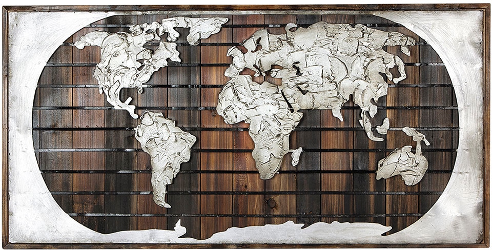 GILDE GALLERY Metallbild »Bild - Kunstobjekt Erde auf Holz«, Weltkarte, (1  St.), handgefertigt, aus Metall, dekorativ im Wohnzimmer & Schlafzimmer im  OTTO Online Shop