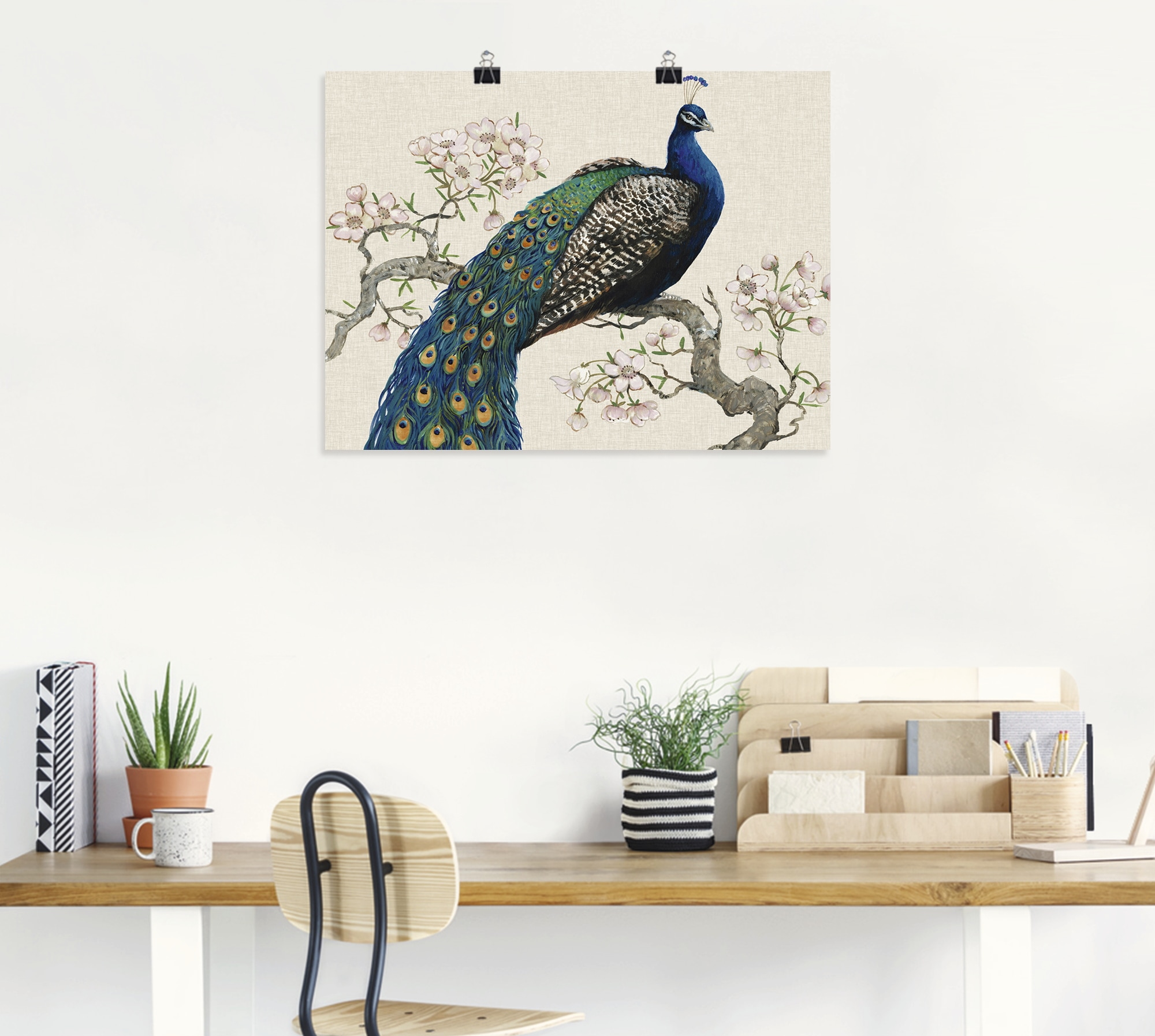 Artland Wandbild »Pfau & Blüten I«, Vögel, (1 St.), als Alubild, Outdoorbild, Leinwandbild, Poster, Wandaufkleber