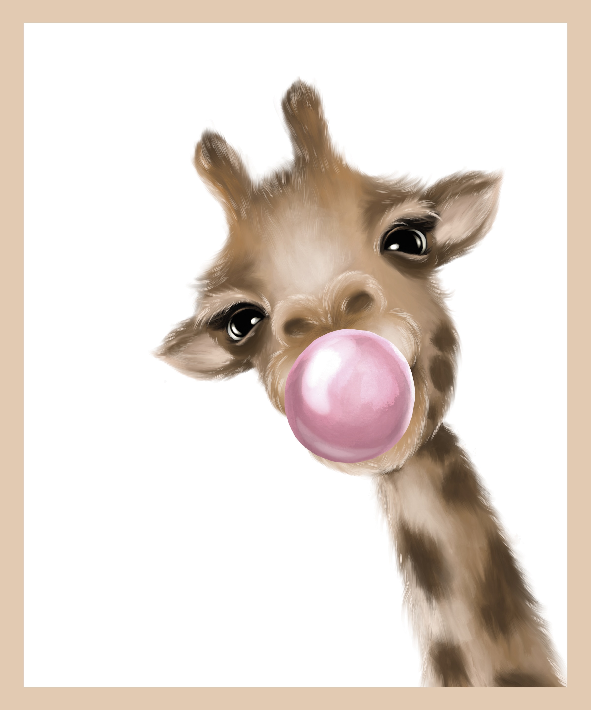 Lüttenhütt Poster »Giraffe mit Kaugummi in Rosa«, Fantasy-Giraffe-Giraffen Bilder-Tiere, (1 St.), HD Premium Druck