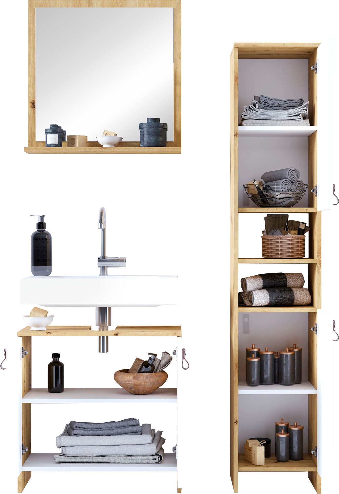 Waschbeckenunterschrank skandinavischem mit OTTO Badezimmerschrank Port«, Design »New Homexperts online in bei Kunstledergriffen
