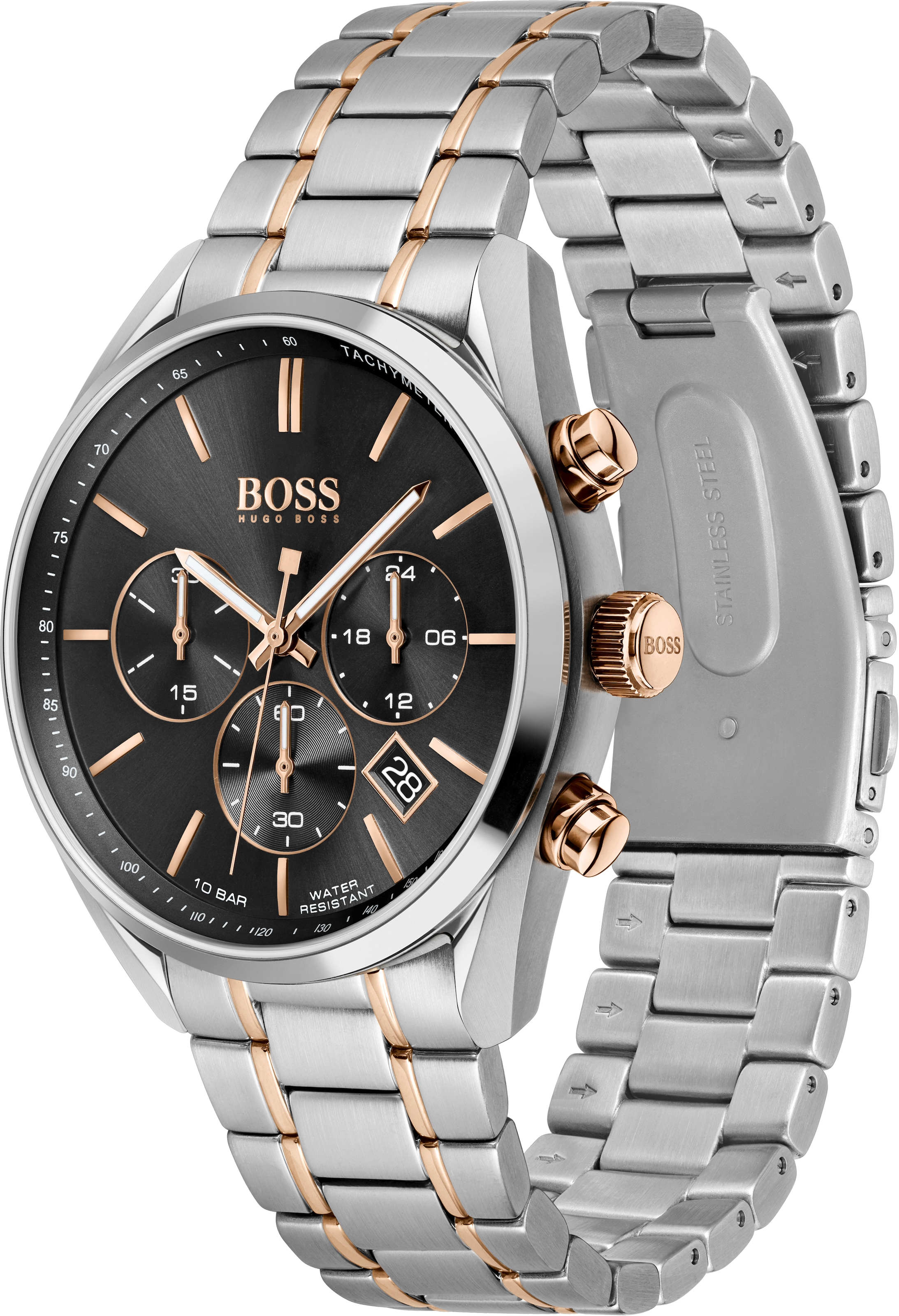 BOSS Chronograph »CHAMPION«, Quarzuhr, Herrenuhr, Armbanduhr, Stoppfunktion, Edelstahlarmband