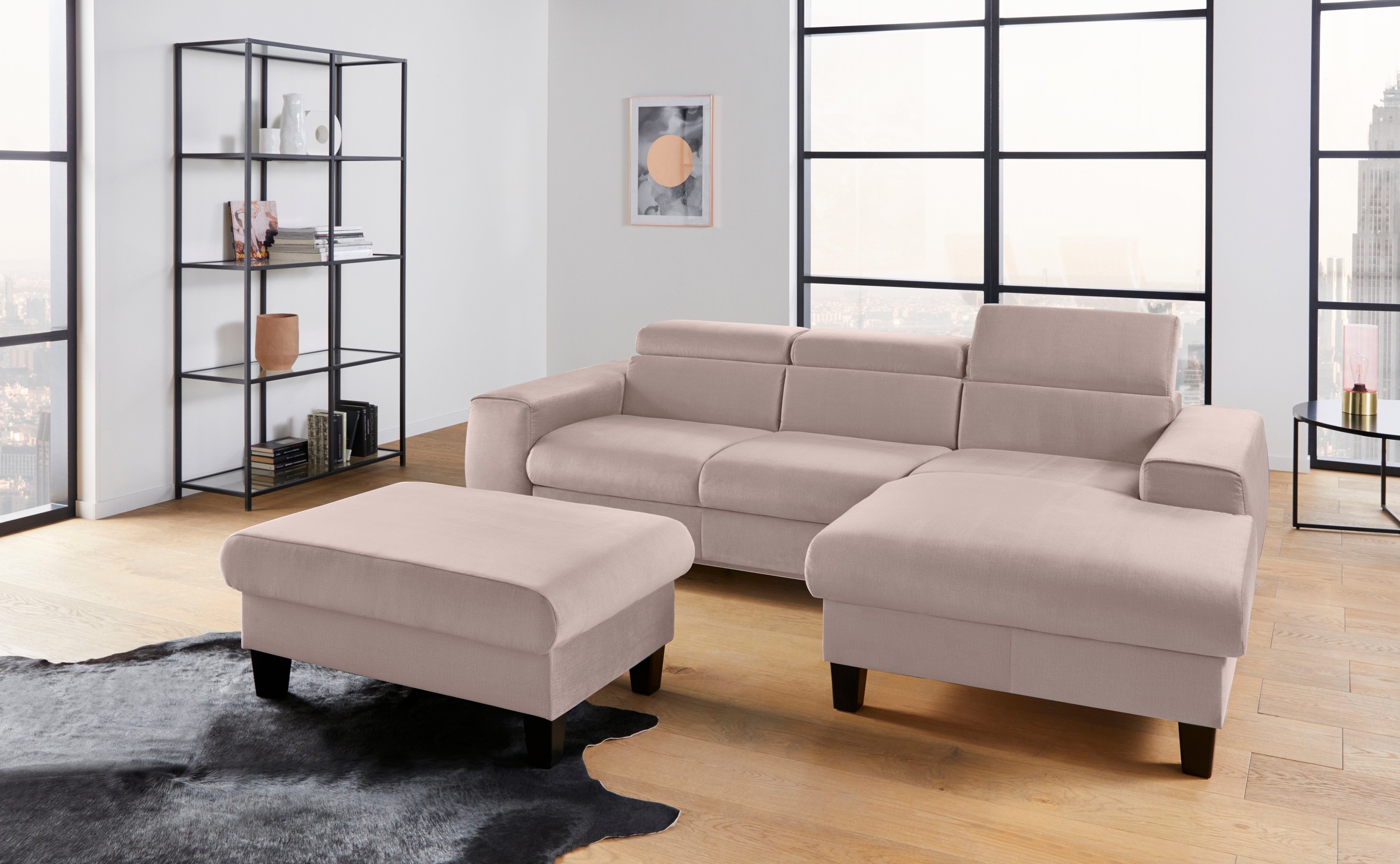 COTTA Polstergarnitur »Morven L-Form«, (Set), Set bestehend aus: Ecksofa mit Kopfteilverstellung & Hocker