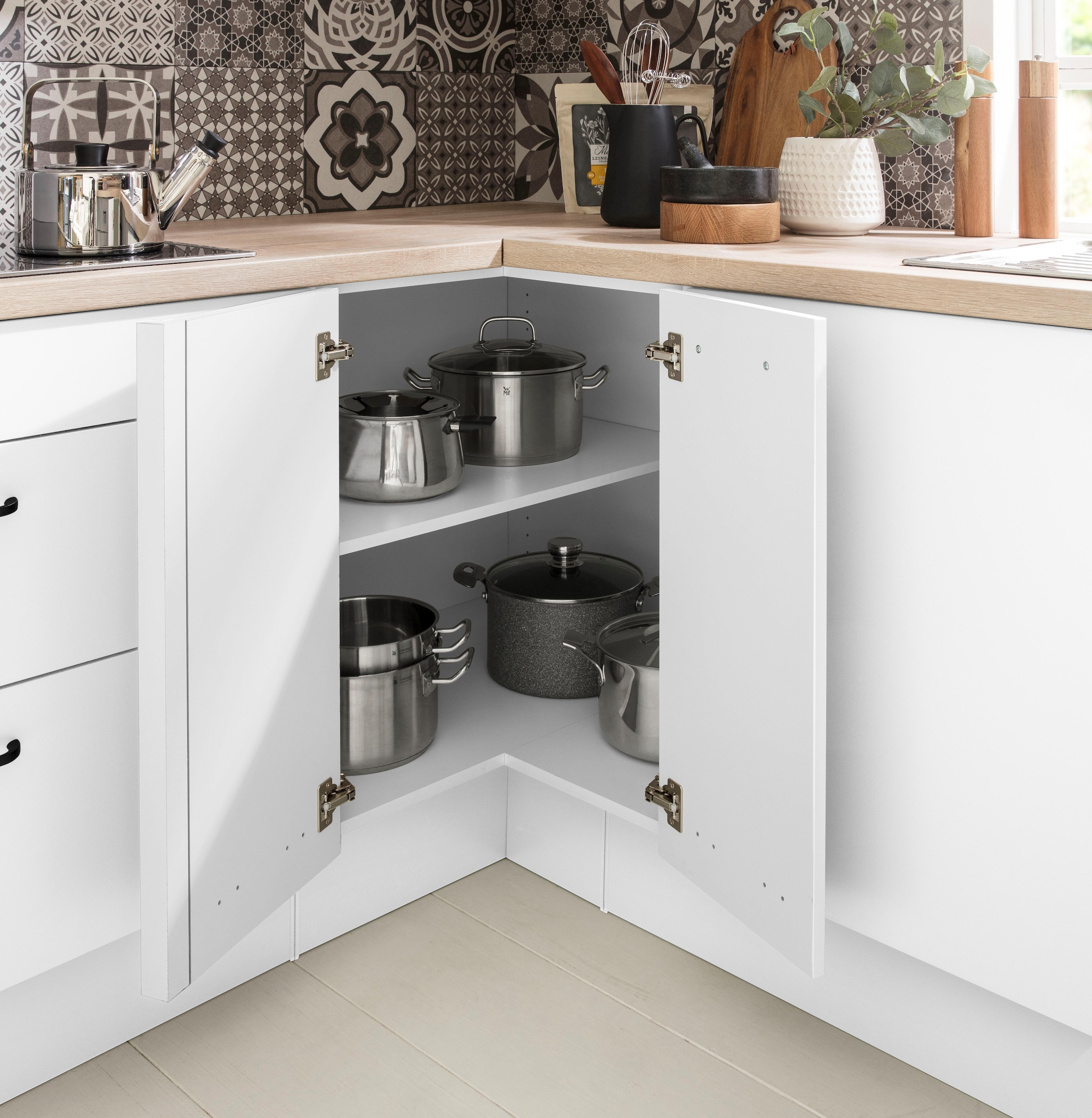 OPTIFIT Eckunterschrank »Elga« mit Soft-Close-Funktion, höhenverstellbaren Füße, Breite 90x90 cm