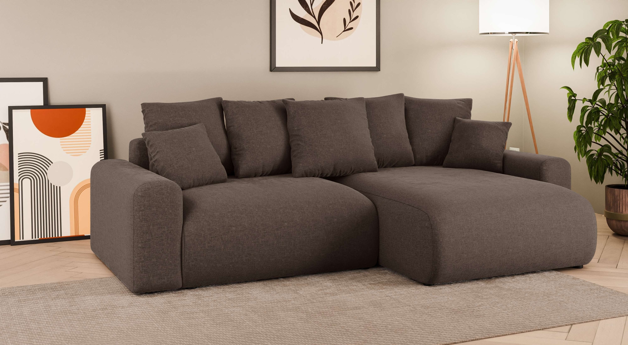 Home affaire Ecksofa »LAKESIDE klein mit Bettfunktion und Bettkasten, B/T/H 235/142/84 cm«, L-Form, Recamiere beidseitig montierbar, mit Wellenunterfederung