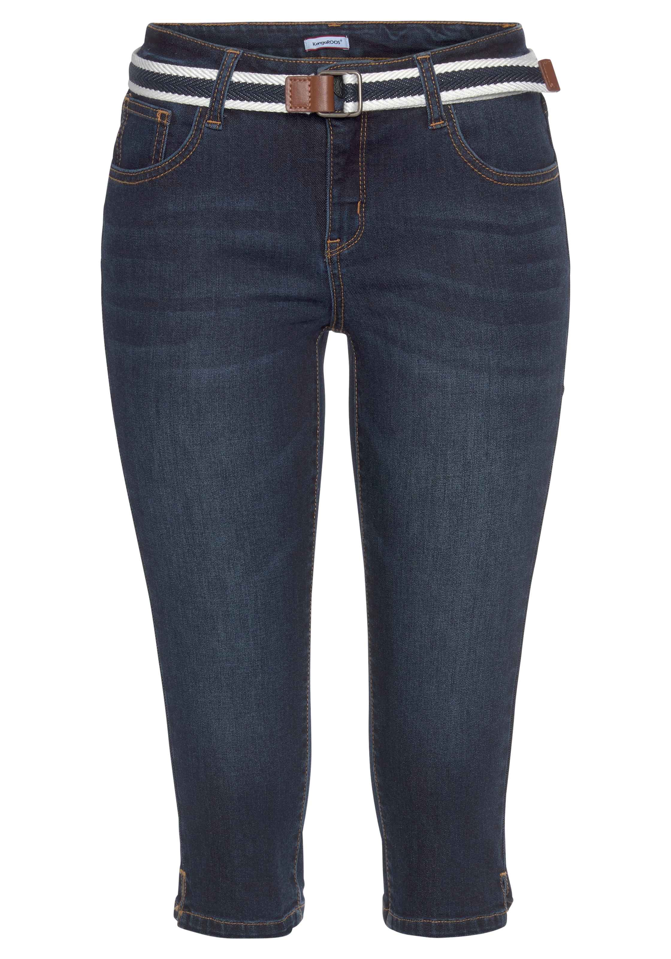 KangaROOS Caprijeans »CAPRI-JEANS mit Gürtel«, (Set, mit abnehmbarem Gürtel), Skinny Fit, mit Schlitz, normale Leibhöhe