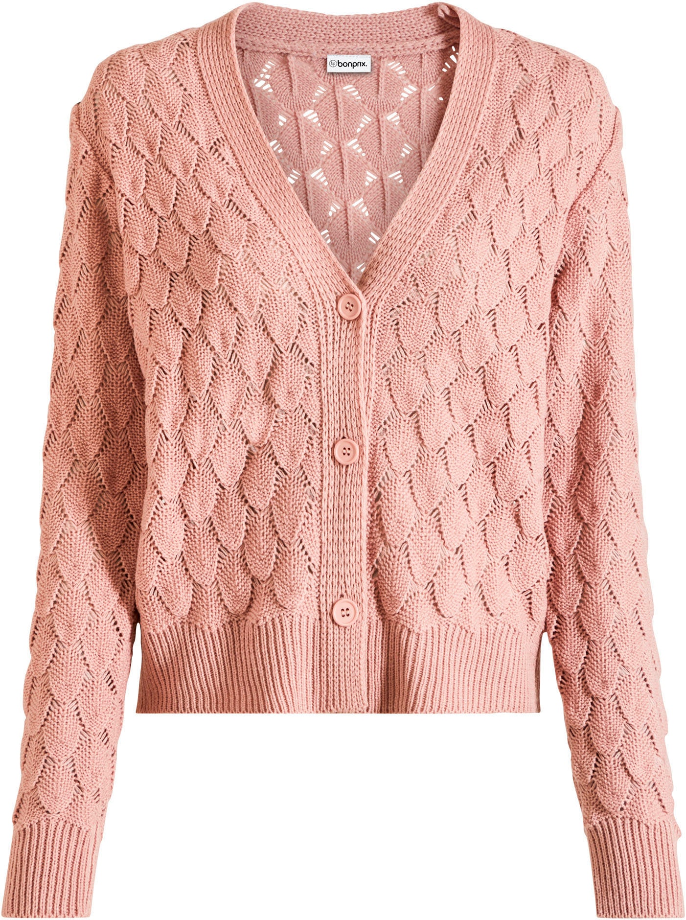 bonprix Ajourstrickjacke »Ajour-Strickjacke« lockere Passform, luftiges Strickmuster, unifarben, mit Knopfleiste