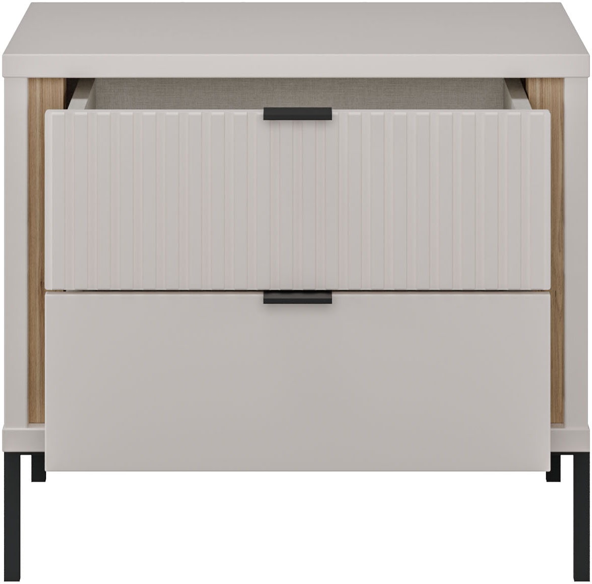 FORTE Nachtkommode »Forte Seravel Nako, Elegantes Nako, Schubkästen mit Vollauszug« B/H/T 54,4/48,8/41,5 cm, Metallfüße schwarz