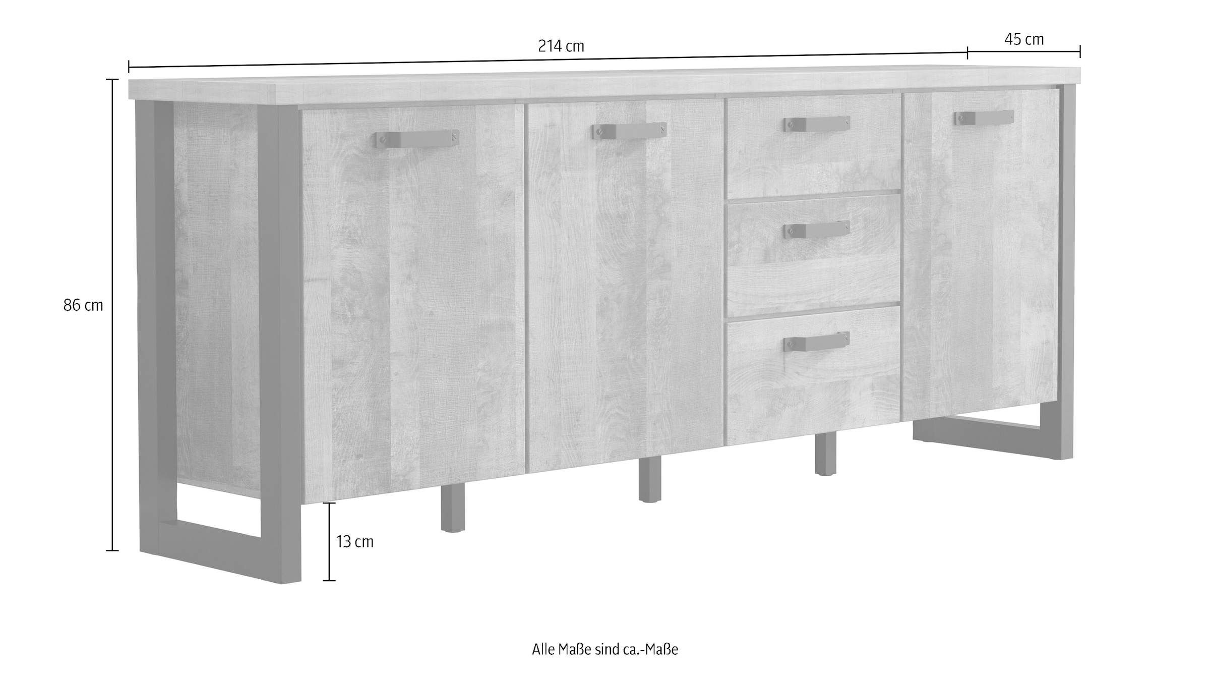 Home affaire Sideboard »Edingburgh«, (1 St.), matte Echtholzoptik, BxHxT: ca. 214 x 86 x 45 cm, moderne Eiche NB