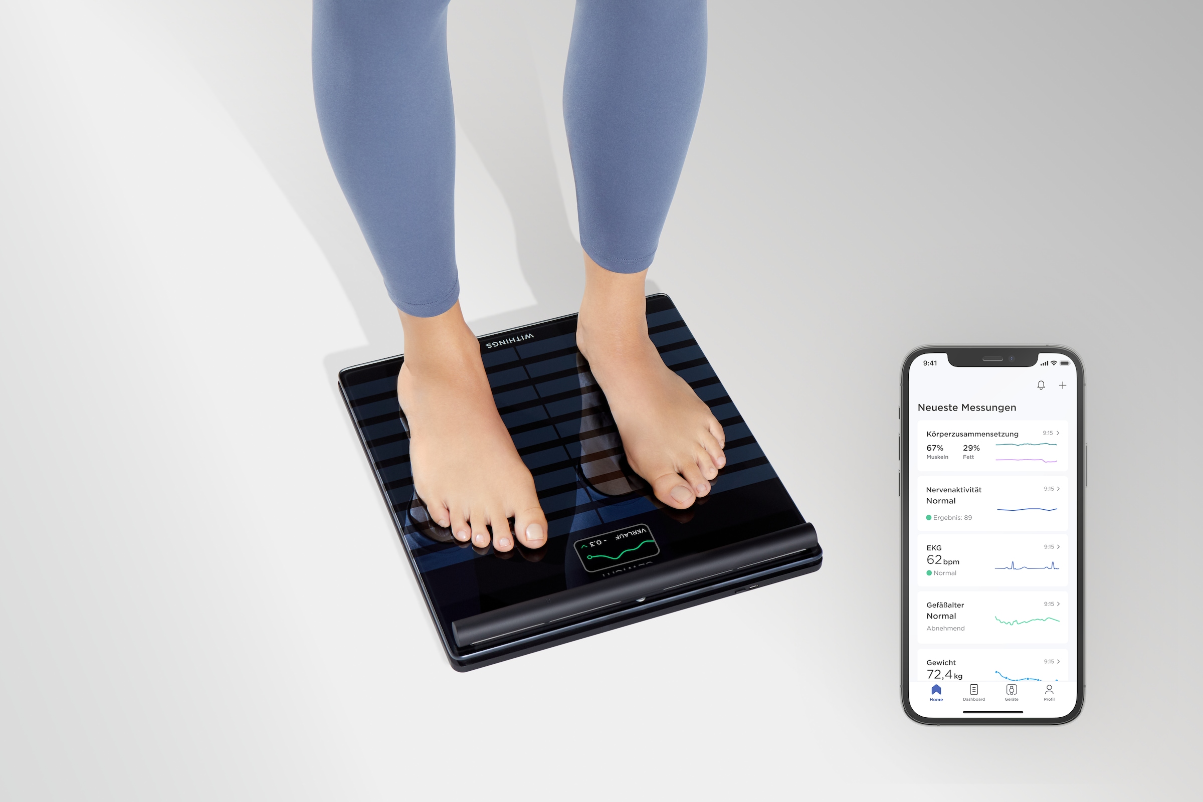 Withings Personenwaage »Body Scan«, mit integriertem 6-Kanal-Elektrokardiogramm (EKG)