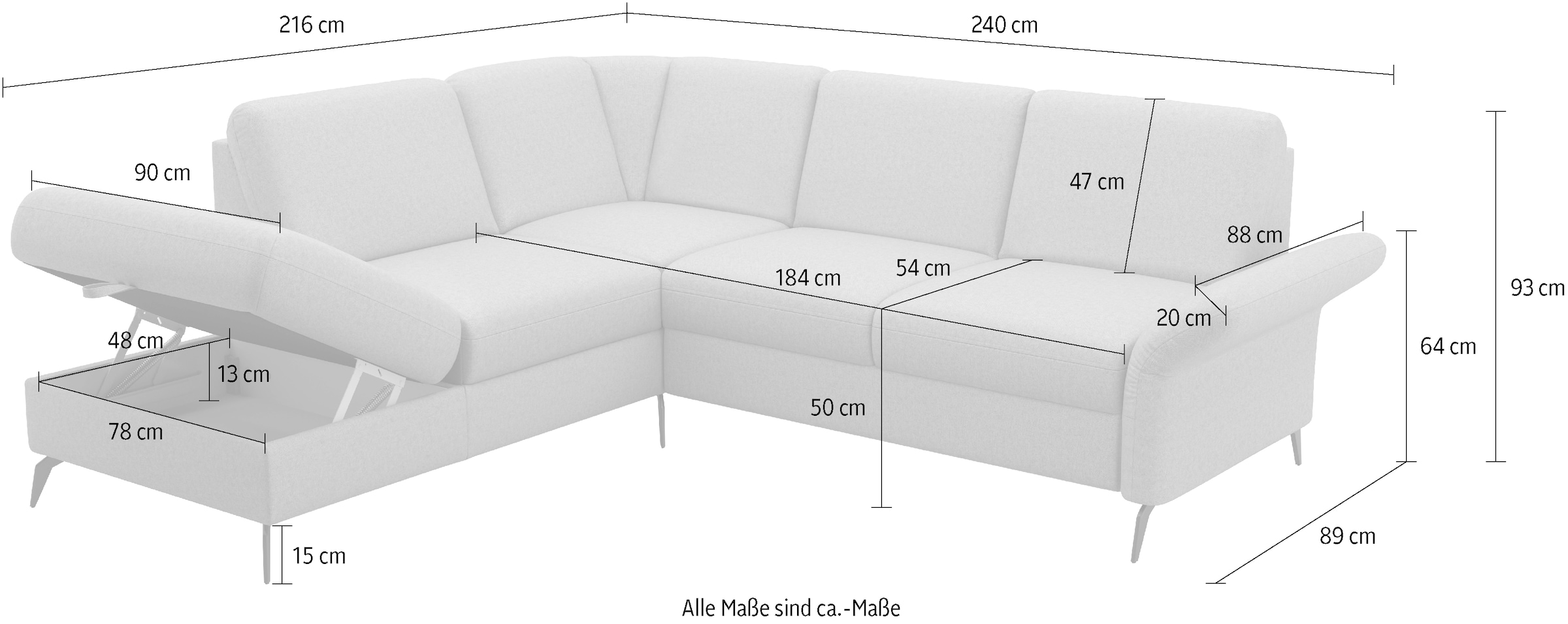 Home affaire Ecksofa »Rochelle«, wahlweise mit Bettfunktion, Bettkasten und Armteilverstellung