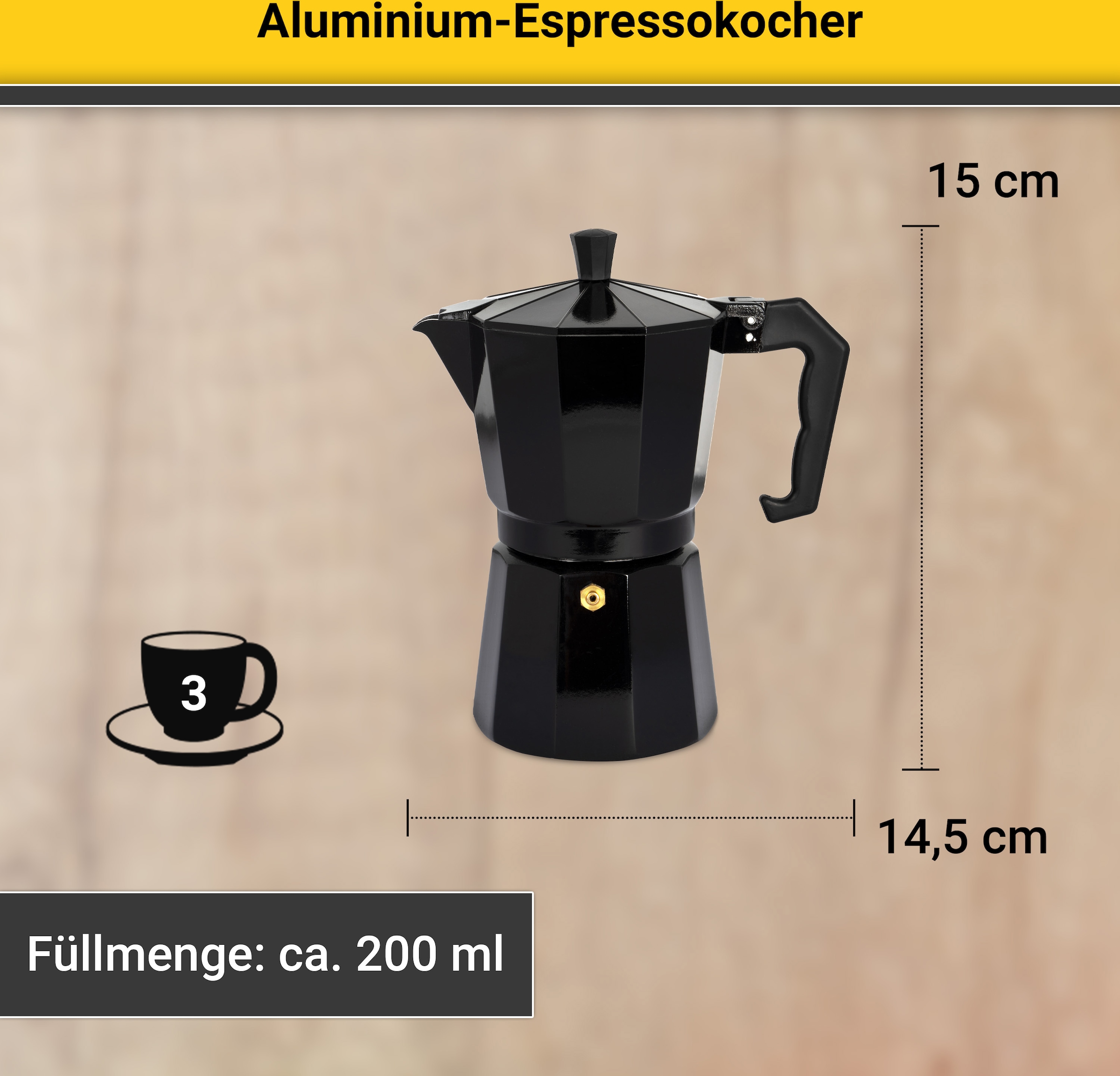 Krüger Espressokocher »Italiano«, 0,2 l Kaffeekanne, traditionell italienisch, aus Aluminium, mit Silikon-Dichtungsring