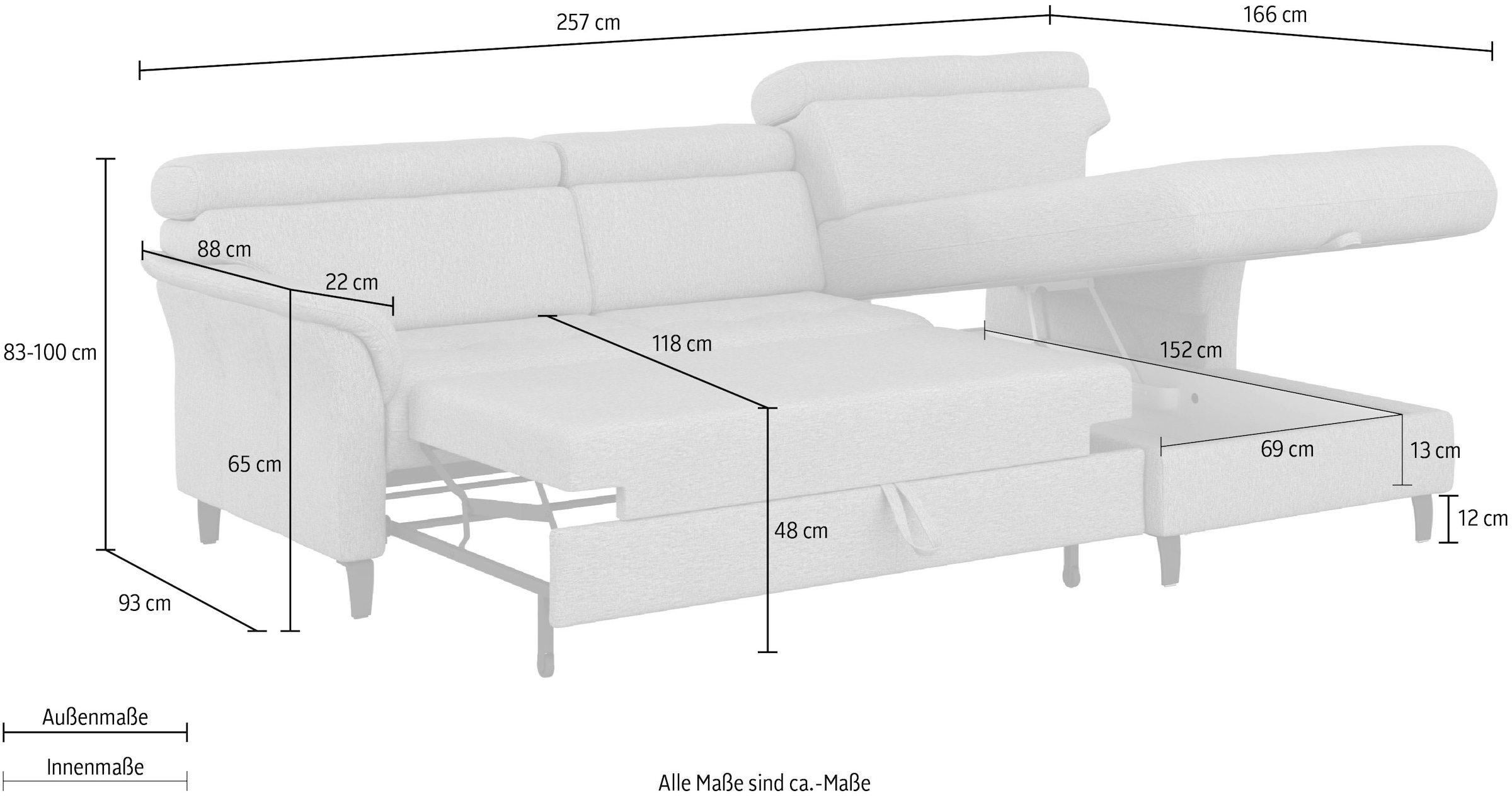 sit&more Ecksofa »Marano L-Form«, inklusive Kopfteilverstellung, wahlweise mit Bettfunktion, Bettkasten