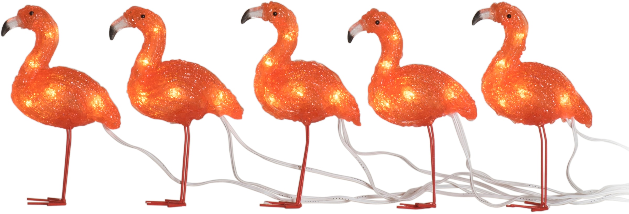 KONSTSMIDE Weihnachtsfigur, LED Acryl Flamingos, 5er-Set, 40 bernsteinfarbene Dioden