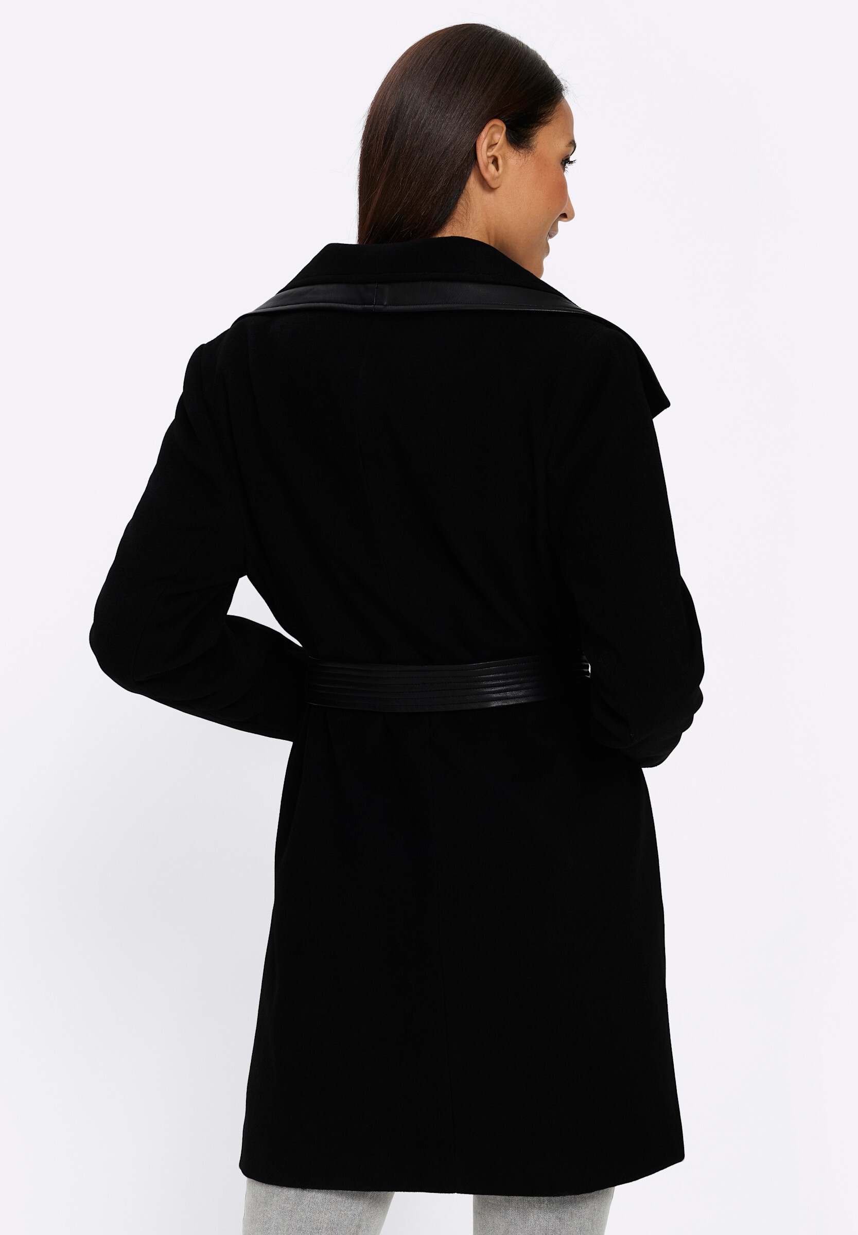 heine Kurzjacke »Kurzmantel Kurzmantel mit Lederimitat-Akzente« ohne Kapuze