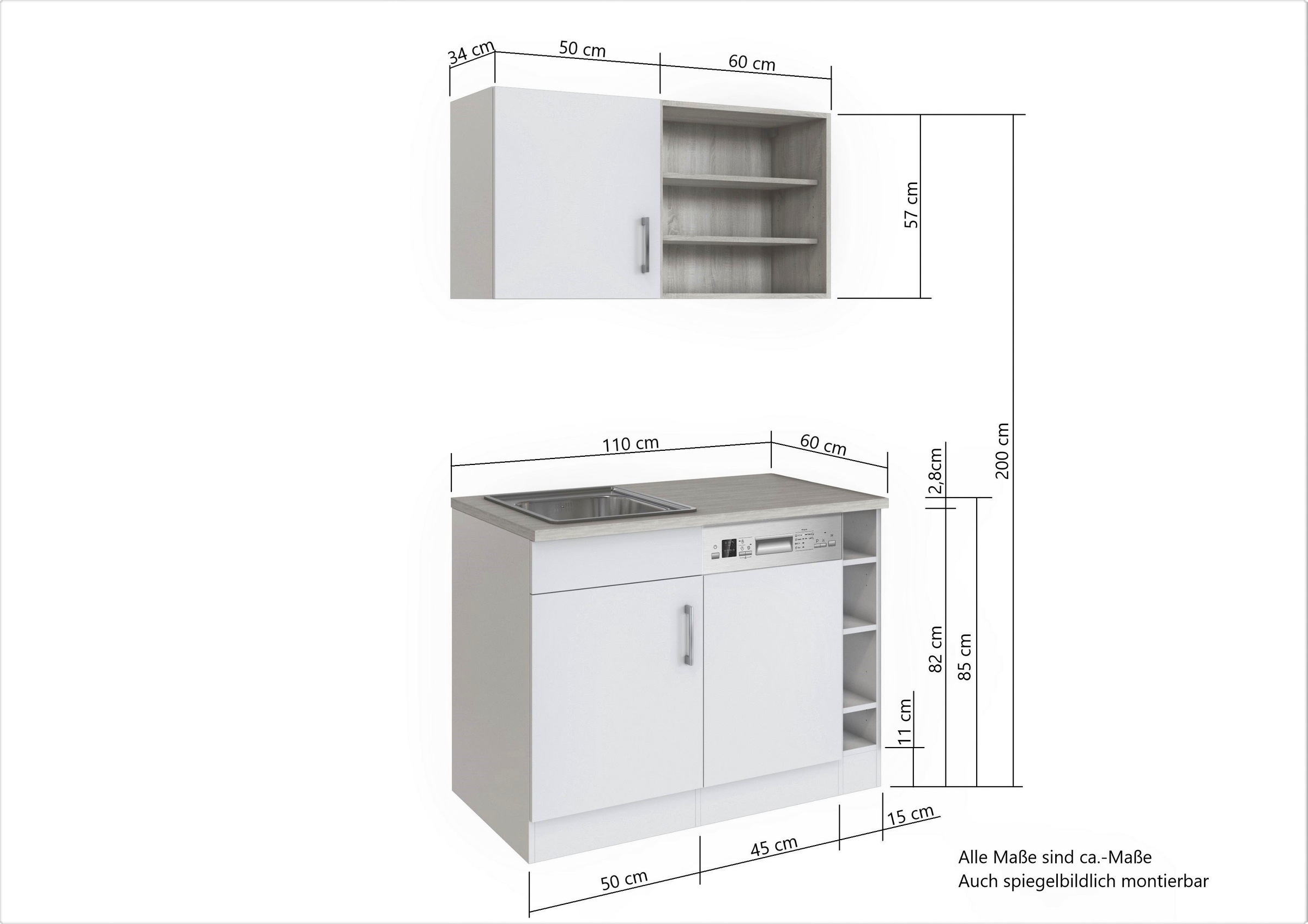 KOCHSTATION Pantryküche »KS-Mali«, Breite 110 cm, mit E-Geräten