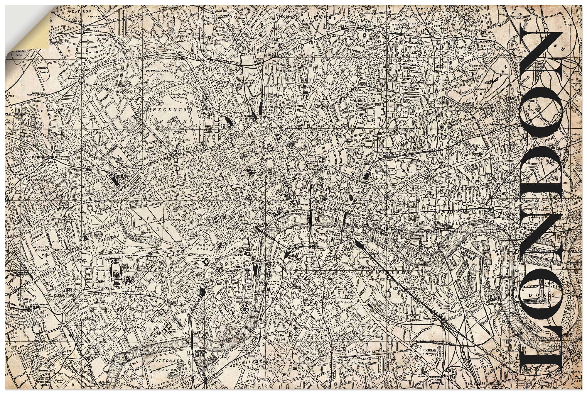 Artland Wandbild »London Karte Straßen Karte Grunge«, Großbritannien, (1 St.), in vielen Größen & Produktarten - Alubild / Outdoorbild für den Außenbereich, Leinwandbild, Poster, Wandaufkleber / Wandtattoo auch für Badezimmer geeignet