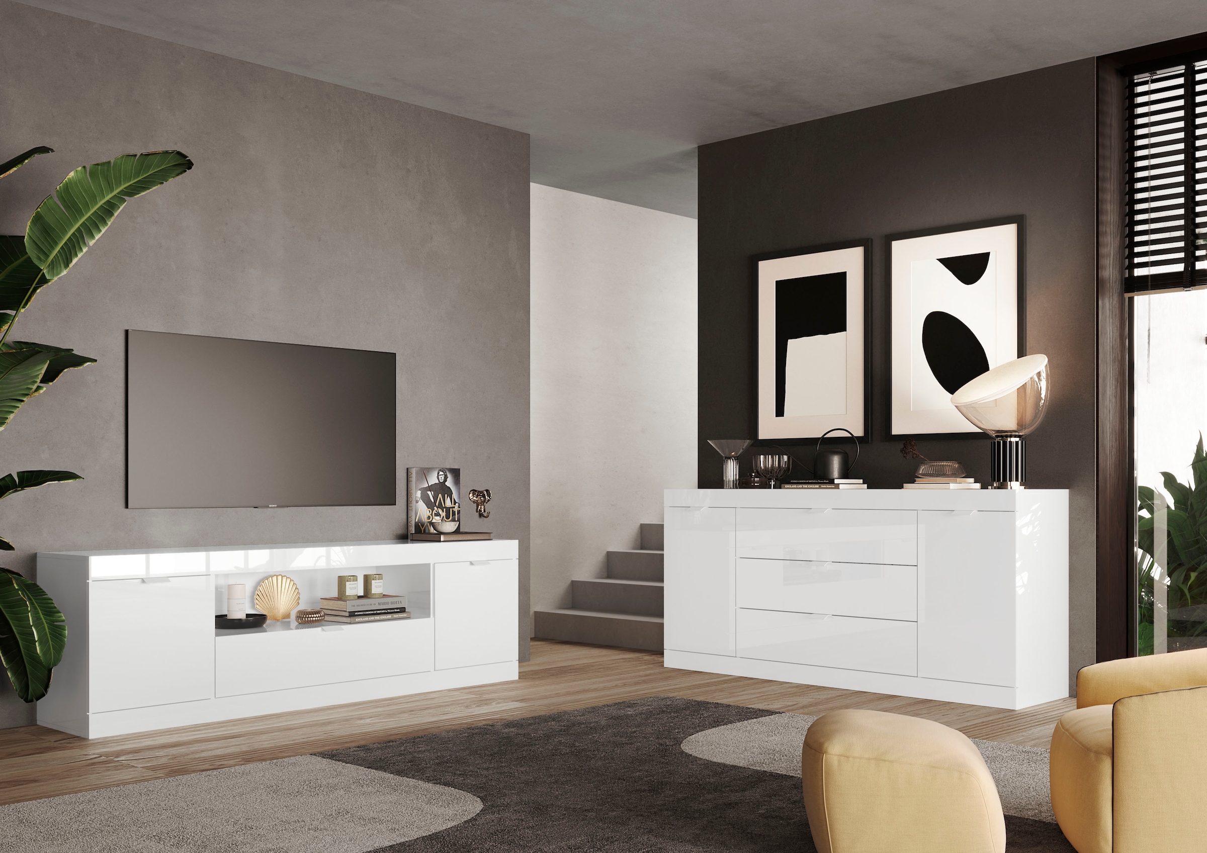 INOSIGN Sideboard »Slim«, Breite 181 cm, weiß Hochglanz Lack