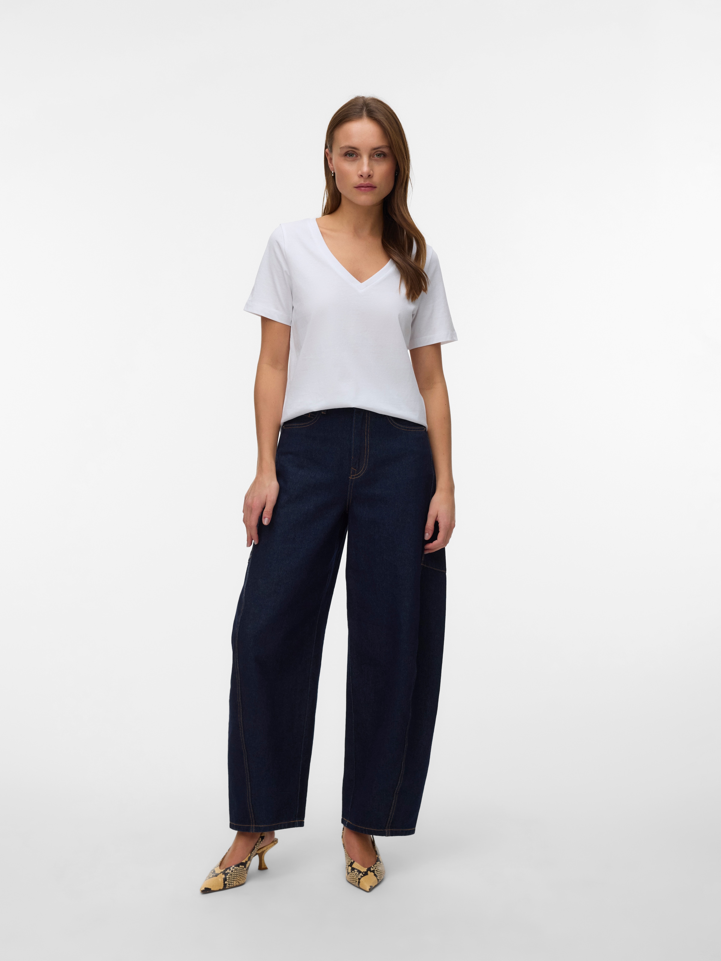 Vero Moda Kurzarmshirt »VMPAULINA SS V-NECK T-SHIRT JRS NOOS« Baumwolle