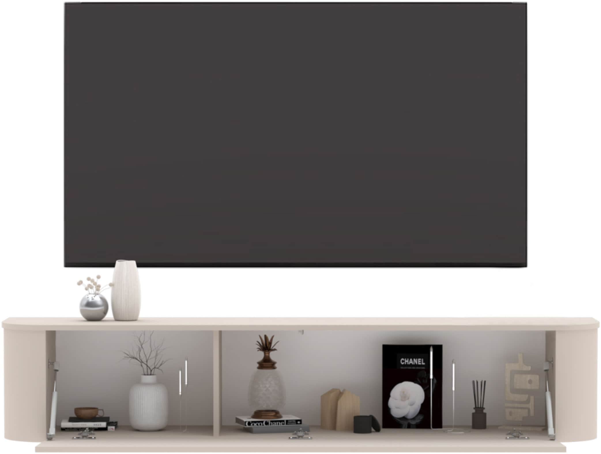 OTTO home Lowboard »Lido, 181 cm breit, 1 Klappe, TV-Schrank, TV-Kommode, Medienboard« Formgebogenes MDF, Stirnseiten Rundung, Push-to-open, hängend/stehend