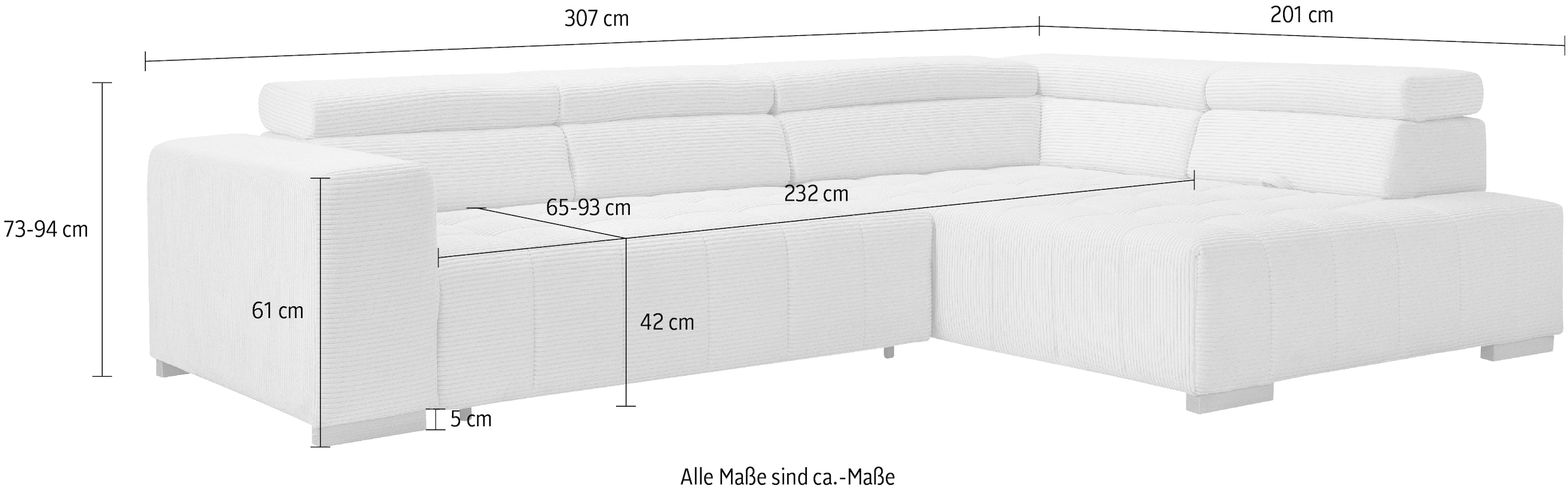 exxpo - sofa fashion Ecksofa »Elianos, hoher Sitzkomfort, aufwendige Kreuzsteppung im Sitz, L-Form«, inkl. Kopfteil- und Sitztiefenverstellung, wahlweise mit Bettfunktion