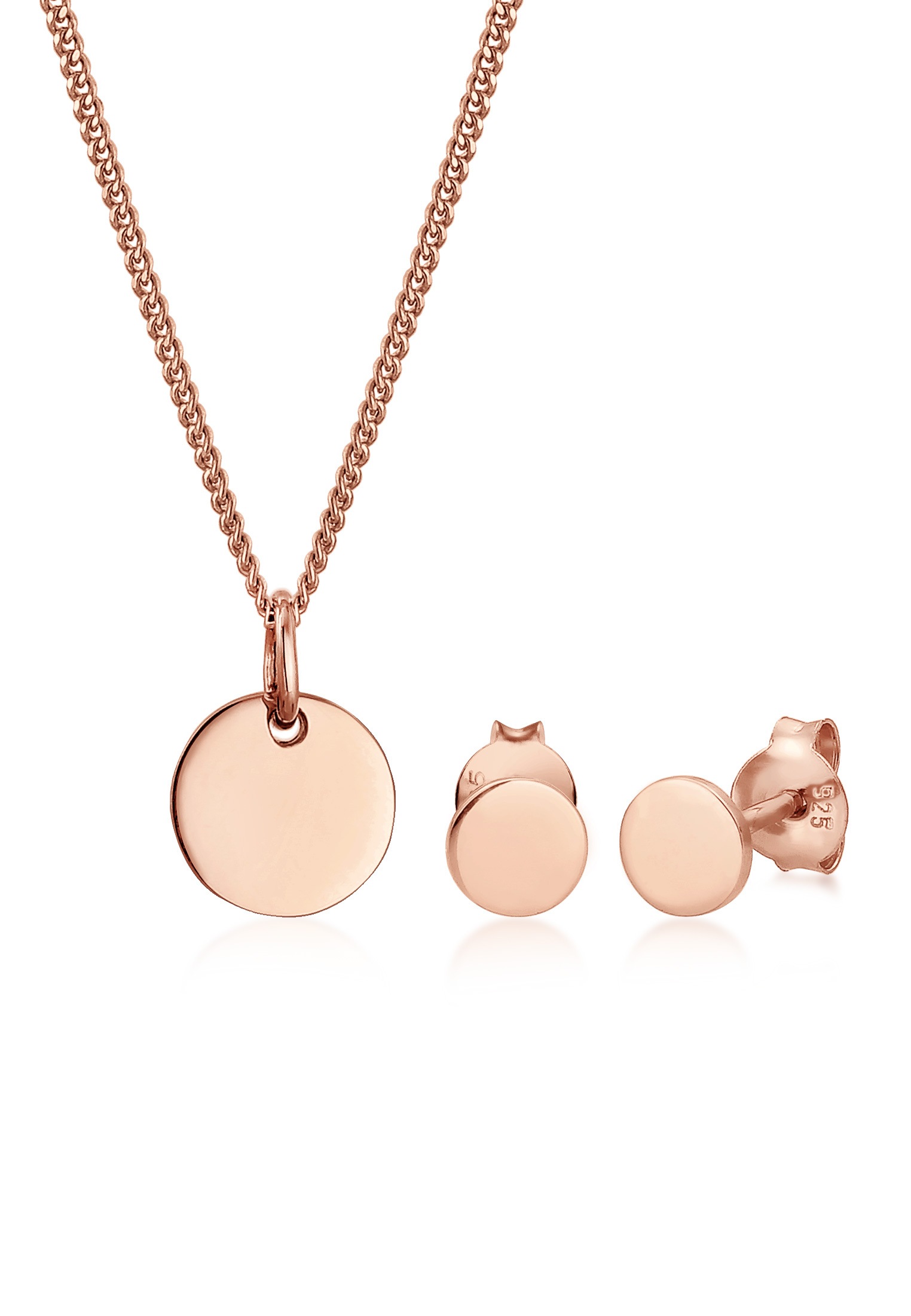 Elli Ohrring und Ketten Set »Schmuckset Halskette Ohrstecker Plättchen 925 Sterling Silber« ()