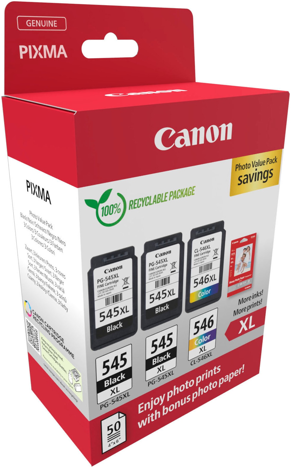Canon Tintenpatrone »PG-545XLx2/CL-546X Photo Value Pack«, (Packung, 3 St.)